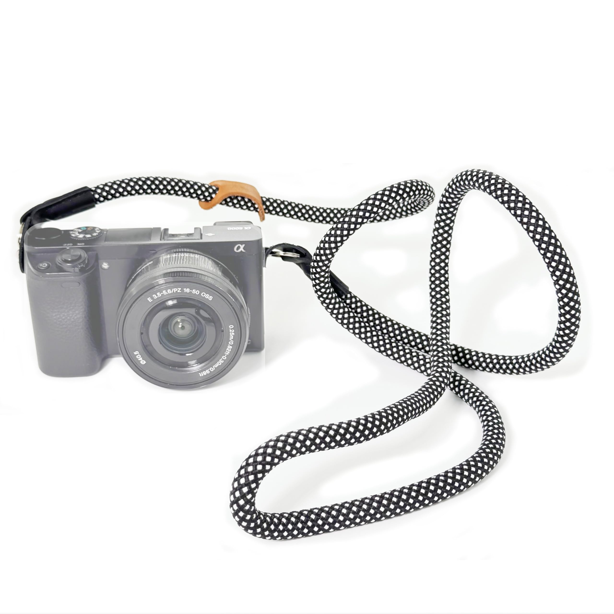 Little Fire Craft Camera Strap Crossbody Camera Neck Shoulder Strap 127cm Climbing Rope for Photographers Lanyard 10mm Thick - Black/white