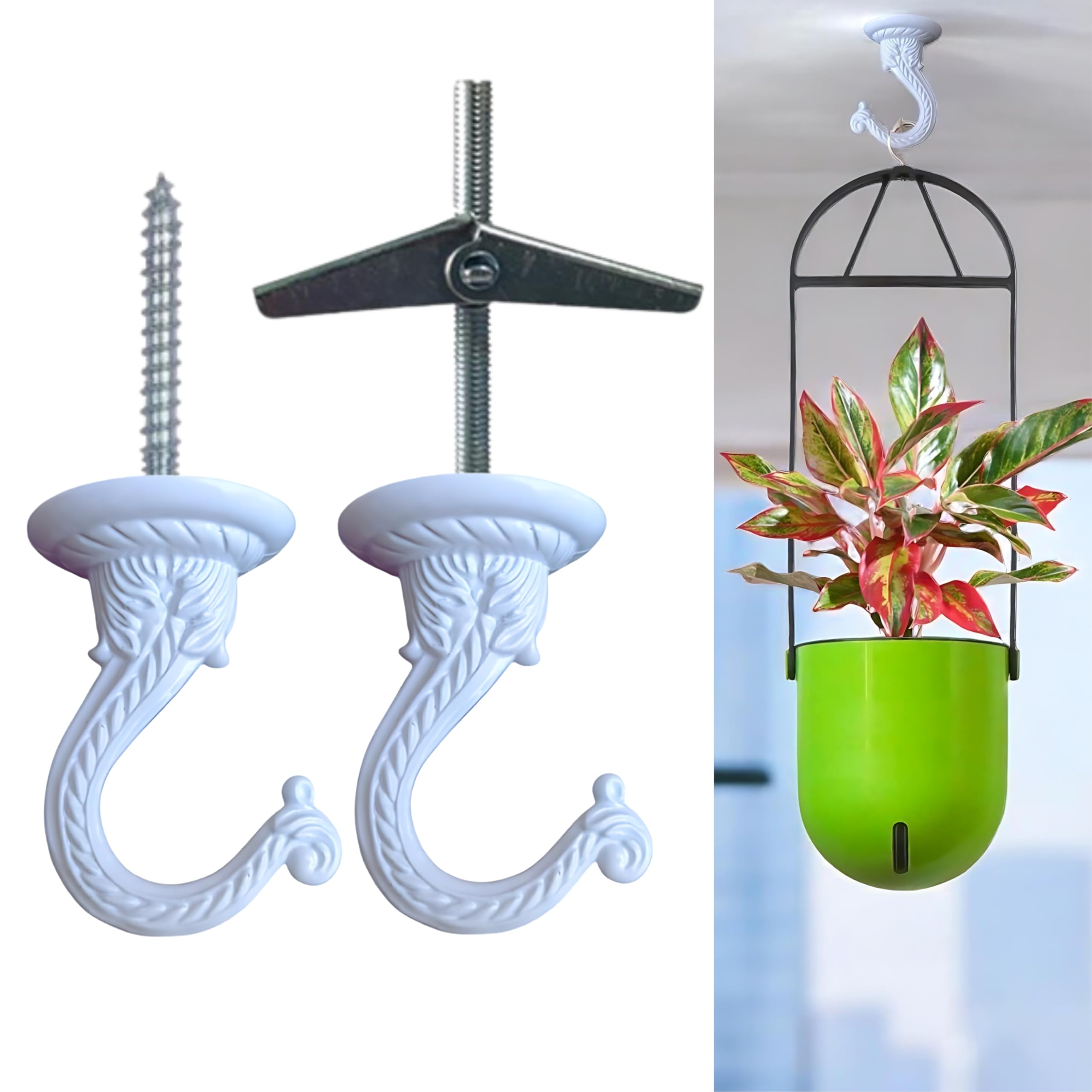 Antique Metal Plant Hanger Wall Hanging Plant Hook for Indoor Outdoor Plants, Windchimes, Planters, Diyas, Lanterns, Hanging Baskets Ornaments String Lights (Pearl White: Set of 8)