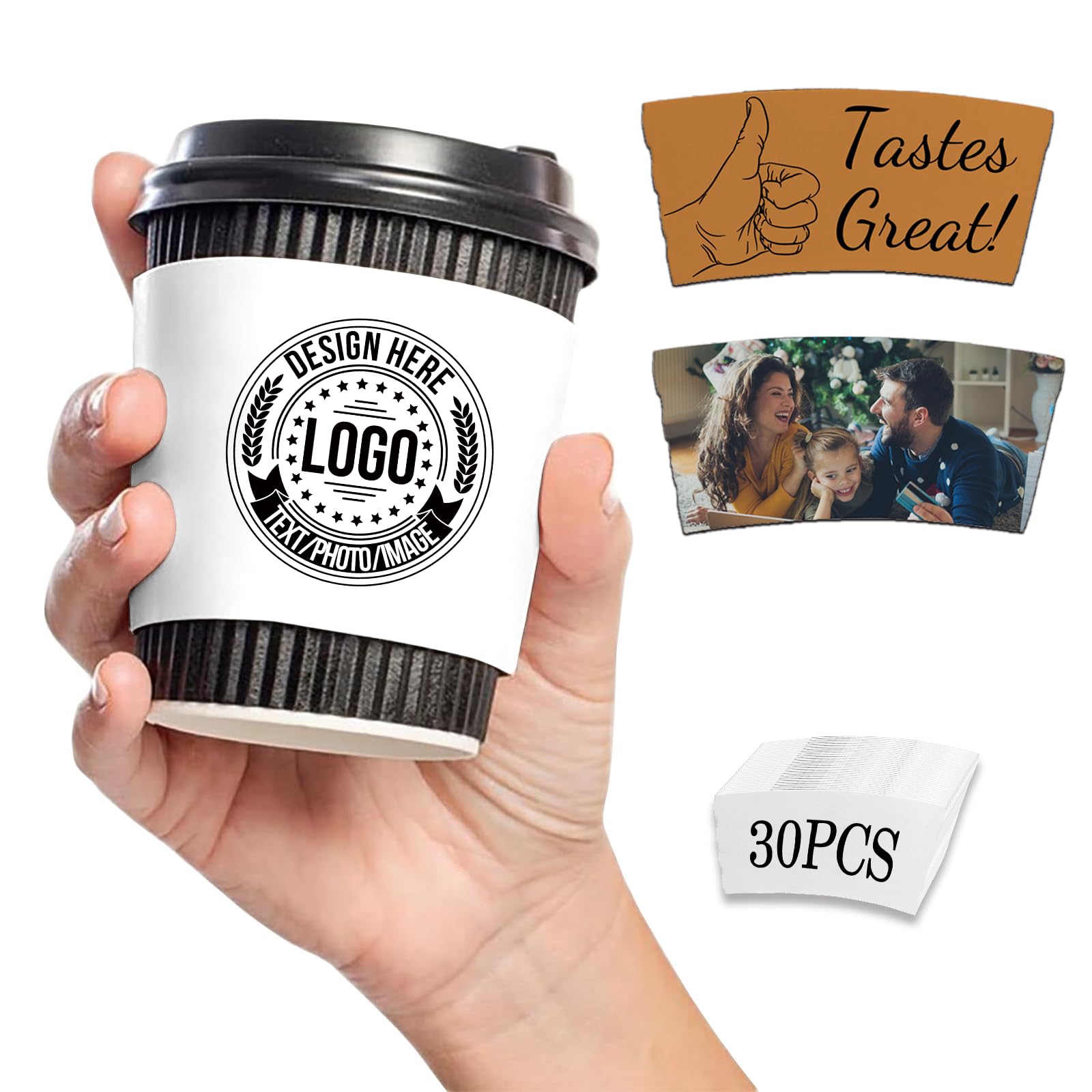 10-1000PCS Custom Coffee Cup Sleeves Custom Business Logo Disposable Cup Sleeves Personalized Paper Coffee Sleeve for Events Gift Wedding Party Anniversary Engagement 30PCS