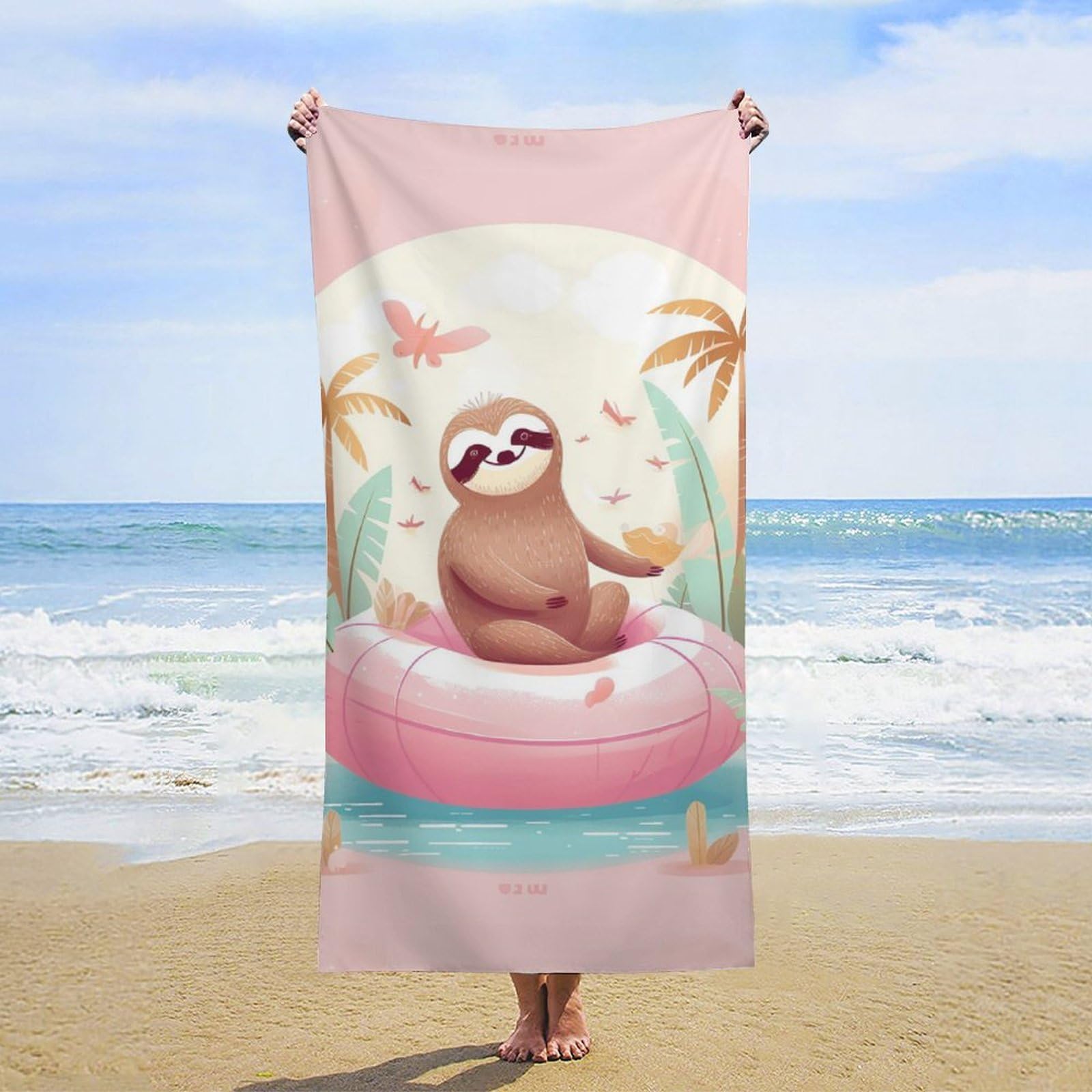 NTVOWPZO Sloth Flamingo Beach Towel Oversized Microfiber Bath Towels Lightweight Sand Proof Beach Towels Absorbent Pool Towels for Swimming Yoga Bathroom Towel 31.5" X 63"