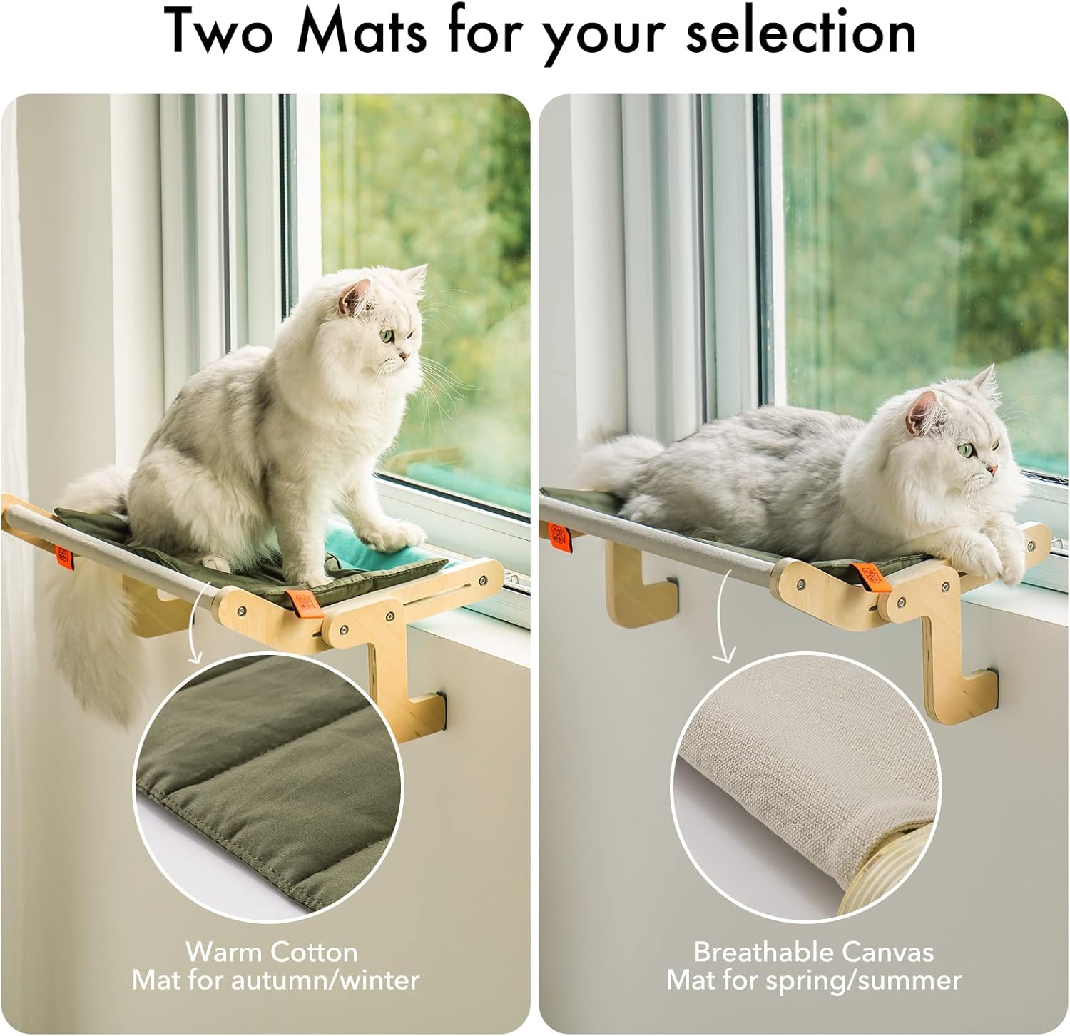 MEWOOFUN Cat Window Perch Lounge Mount Hammock Window Seat Bed Shelves for Indoor Cats No Drilling No Suction Cup (Large Beige) : Pet Supplies