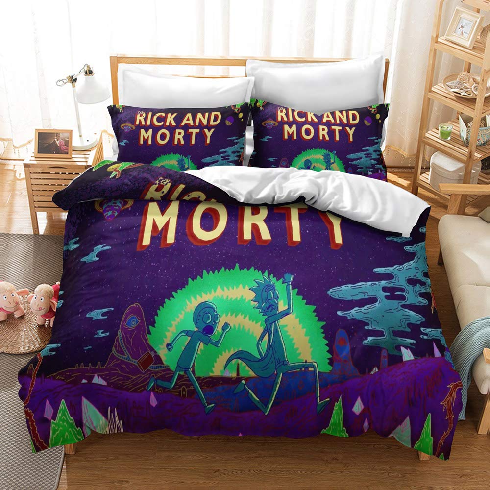 Chaose White Duvet Cover Sets Rick And Morty 200X200cm + 2 Pillowcases 65X65cm Bed Set 2 Persons (Picture 03,Double(200X200cm))