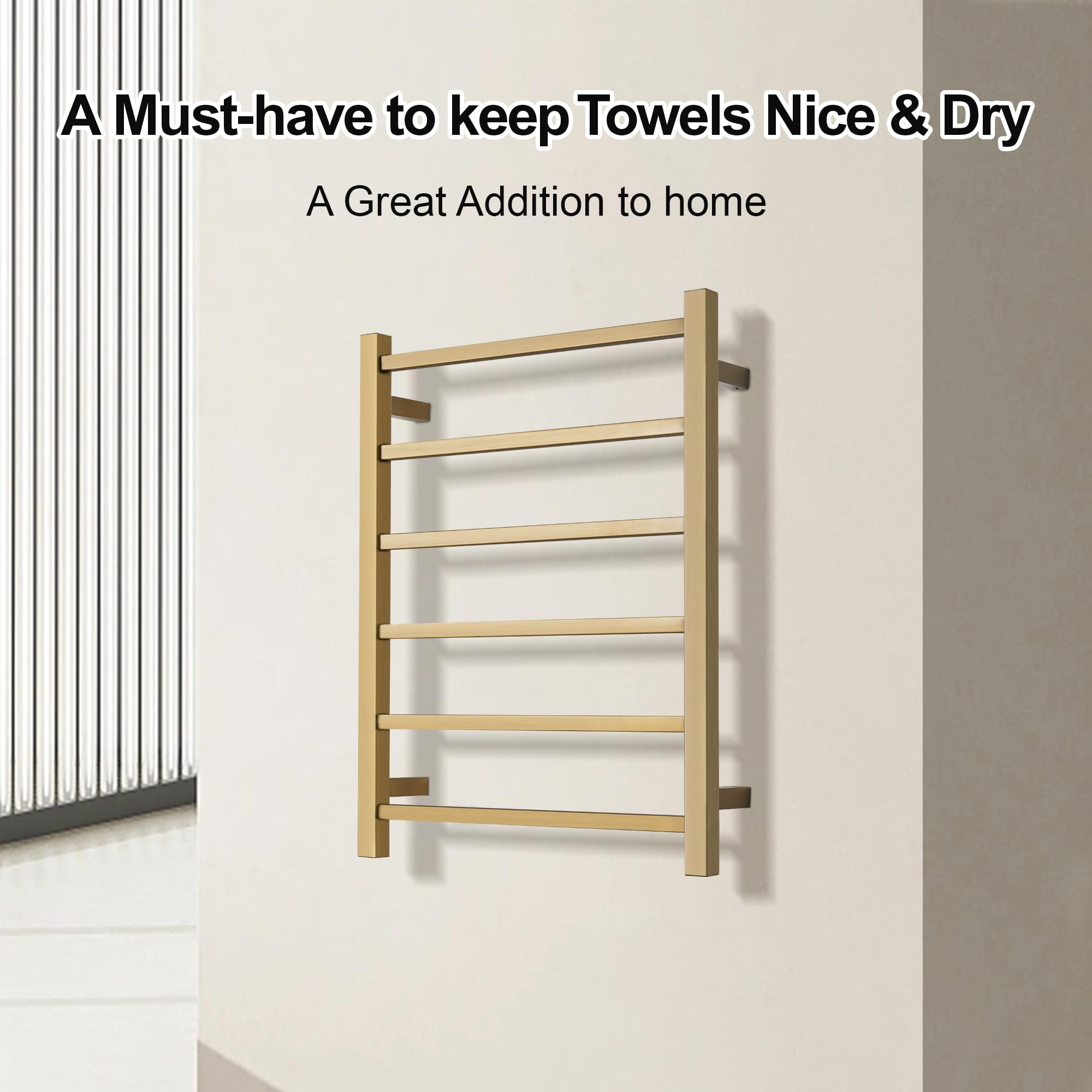 Toallero térmico de acero inoxidable de 80 W, montaje en pared, 6 soportes, radiador de baño, pulido, 69,8 x 54,8 x 5,5 cm