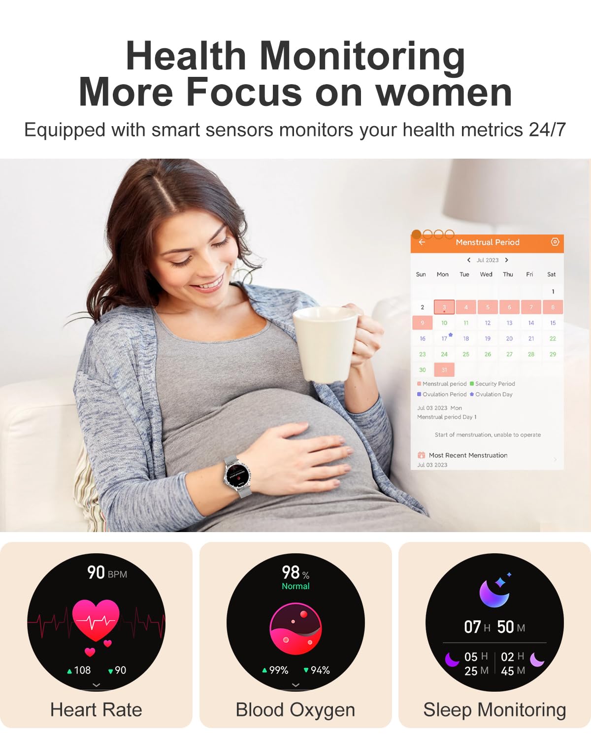 Smartwatch dla kobiet i mężczyzn, odbieranie/nawiązywanie połączeń, smartwatch 3.3 cm, 2 paski i podzielony ekran, 120+ sportowy zegarek fitness z pulsometrem SpO2, damski smartwatch IP67 dla iOS i