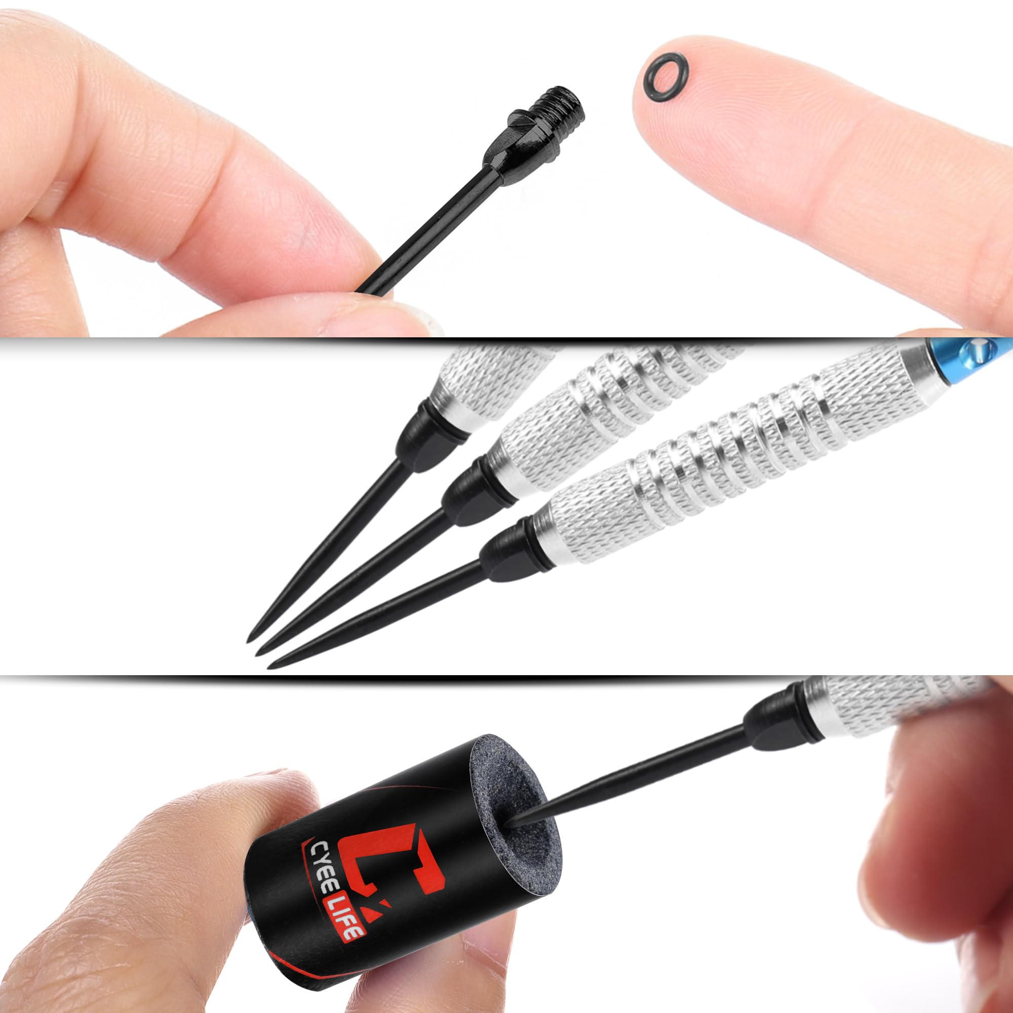 CyeeLife puntas de dardos de acero 2BA con anillos de goma y sacapuntas