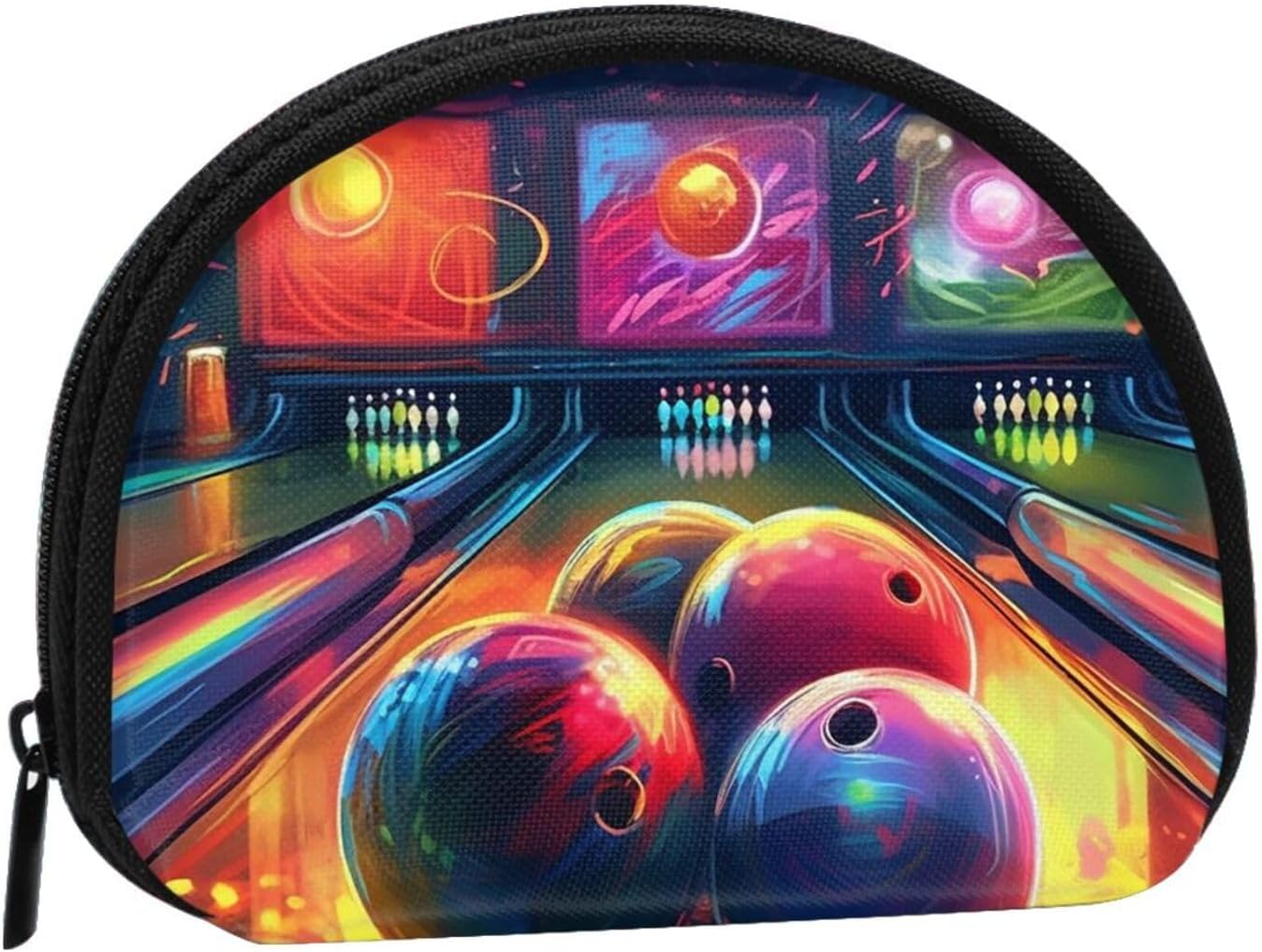 Bowling Balls Mini Coin Purse Pouch Change Holder, Shell Shape Zip Around Wallet,Credit Card Holder for Women