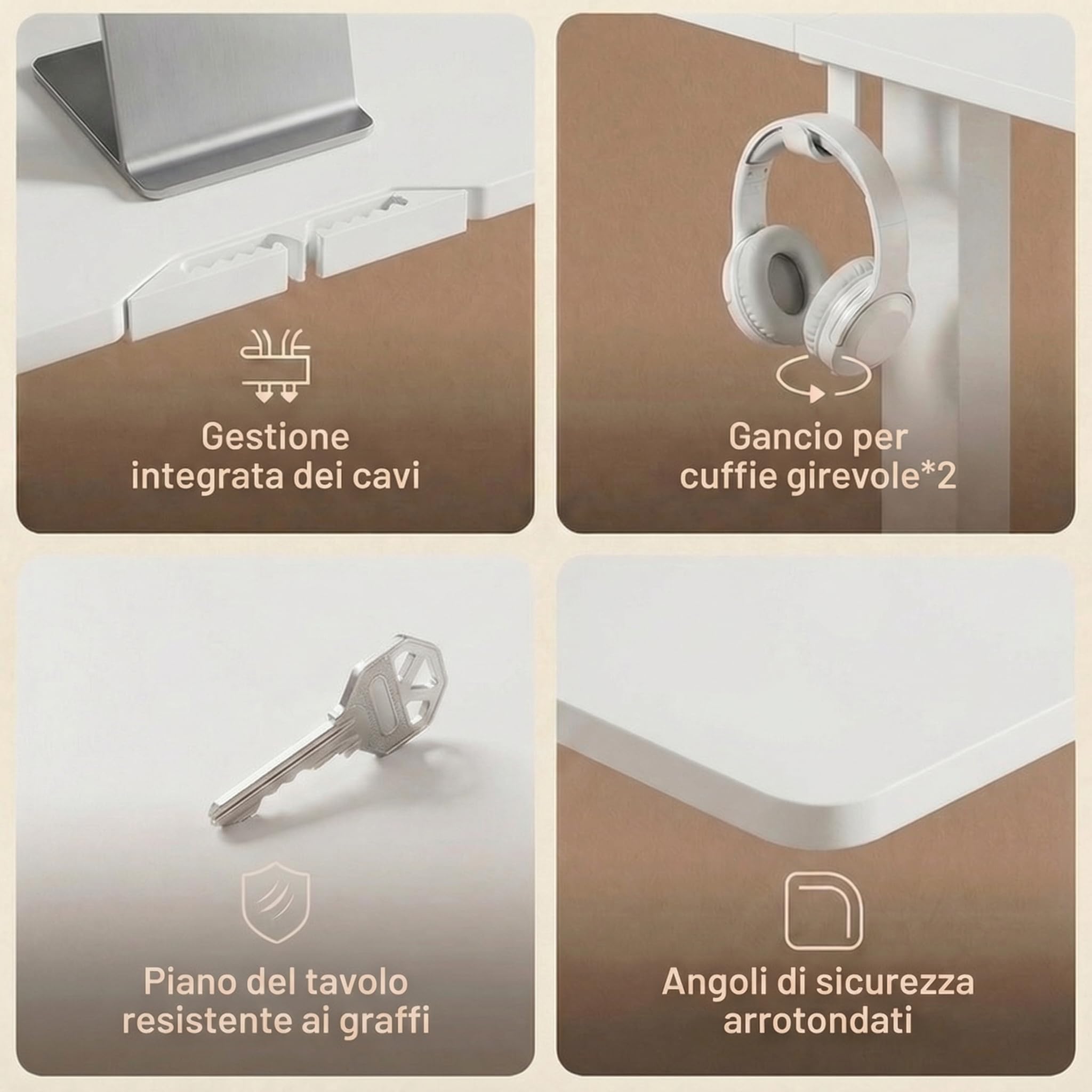 Grandder Scrivania Elettrica Regolabile in Altezza, 160 x 80 cm, Tavolo da Ufficio con Memoria 4 Altezze, Controllo Manuale, Ergonomico Sit-Stand, per Computer/PC, Bianco