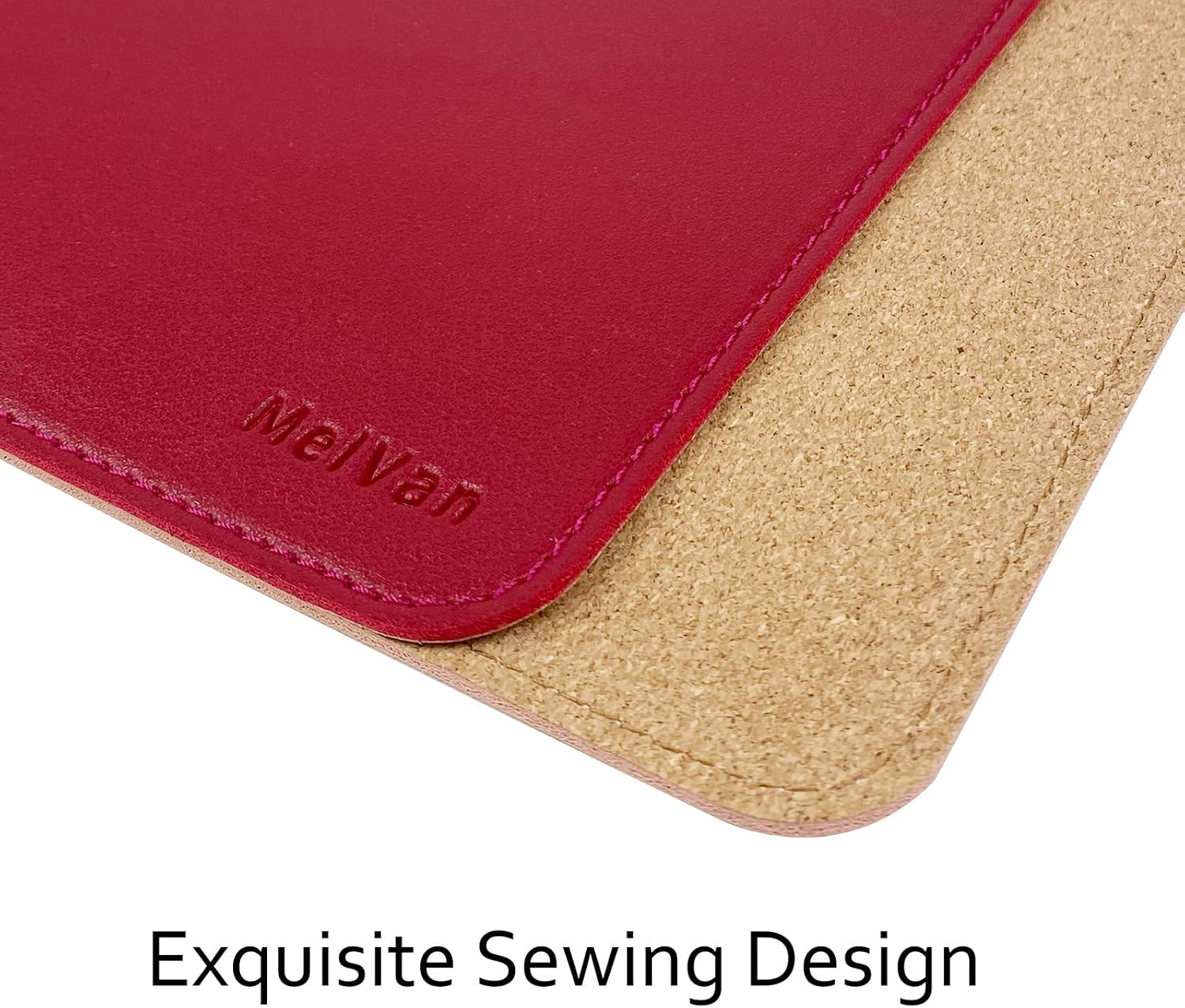MelVan PU Leather Mouse Pad with Stitched Edge, Wood Mousepad, Waterproof Gaming Mouse Pad Mat for Computers, Laptop, Office & Home, 10.2" x 8.3", 1 Pack (Burgundy) image 4