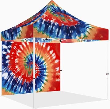 10x10 Pop Up Canopy Tent with Sidewalls, ABLEM8CANOPY ULTRA8 Series Heavy Duty Instant Canopy Shade Tent for Outdoor Commercial or Sport Event, Patio, Tailgating, BackyardTie Dye, 1 Fullwall
