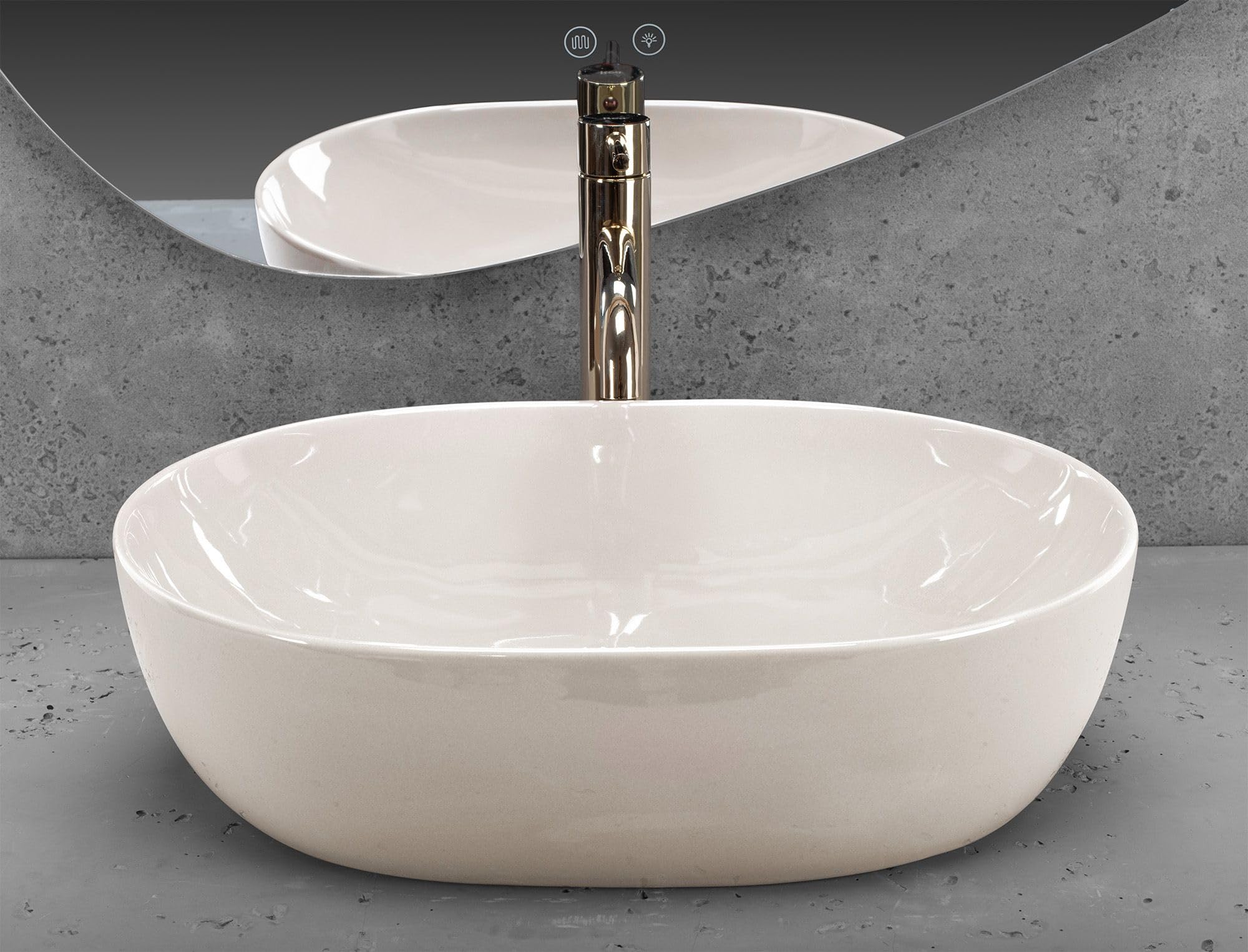Rea - Lavabo Da Appoggio Lisa Shiny In Ceramica,Bianco, Ovale 49X35X14cm