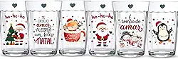 Jogo 6 Copos Americanos 190ml Vidro Especial Frase Feliz Natal Mesa Posta Decorativa Agua Cafe Suco