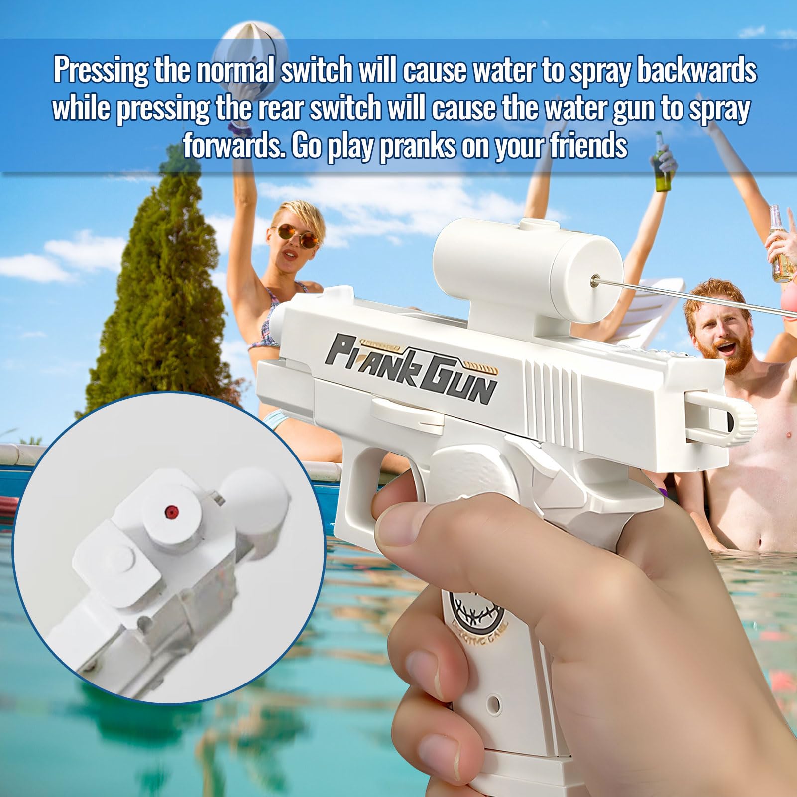 Prank Water Gun, Reverse Water Gun, Funny Two-Way Squirt Gun, Prank Trick Game Summer Toy Hilarious Gift for Parties Friend Summer Fun (White) — view 4