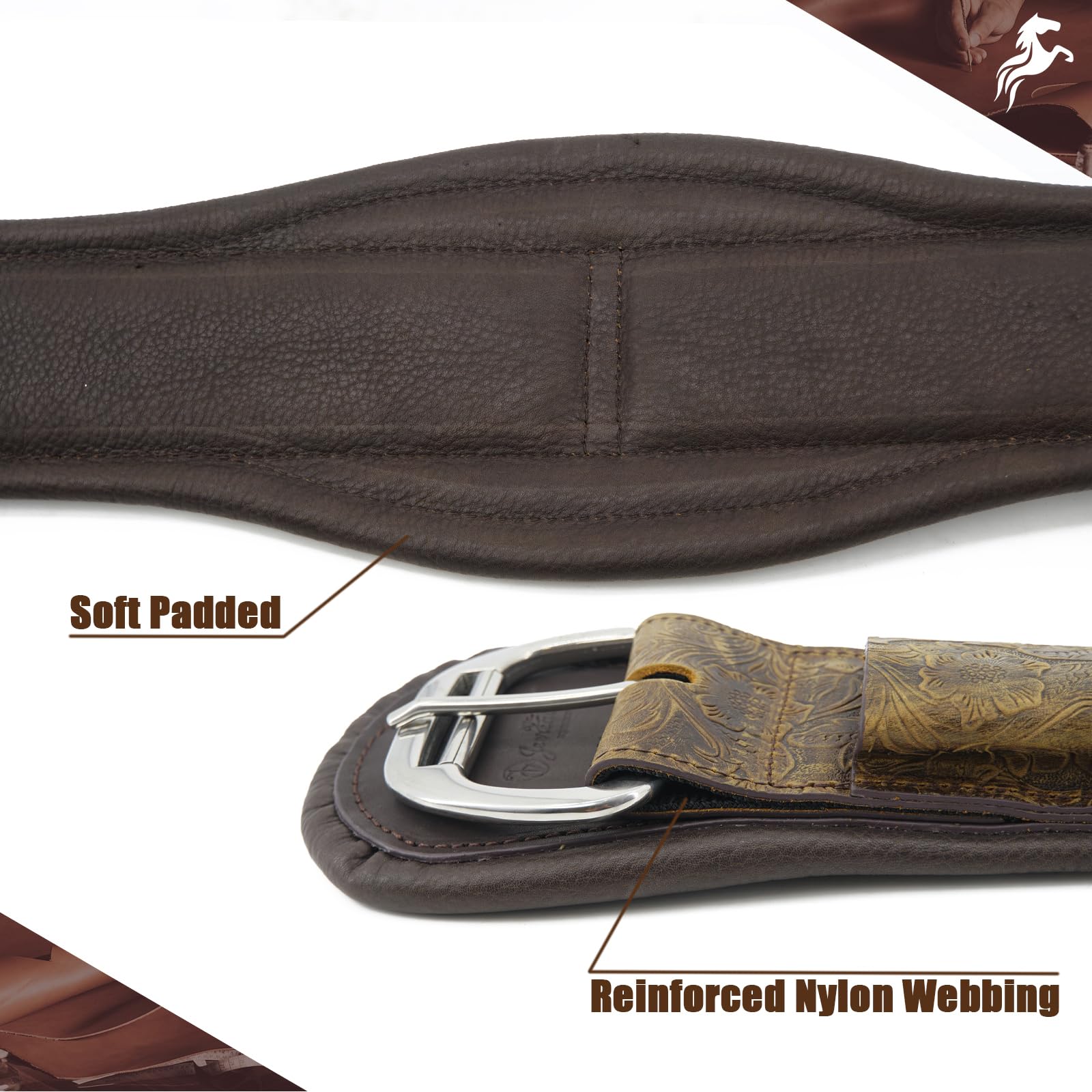 Jeereal Western Horse Cinch,Premium Full-Grain Leather Equestrian Horse Riding Western Durable Comfortable Soft Girth: 28"