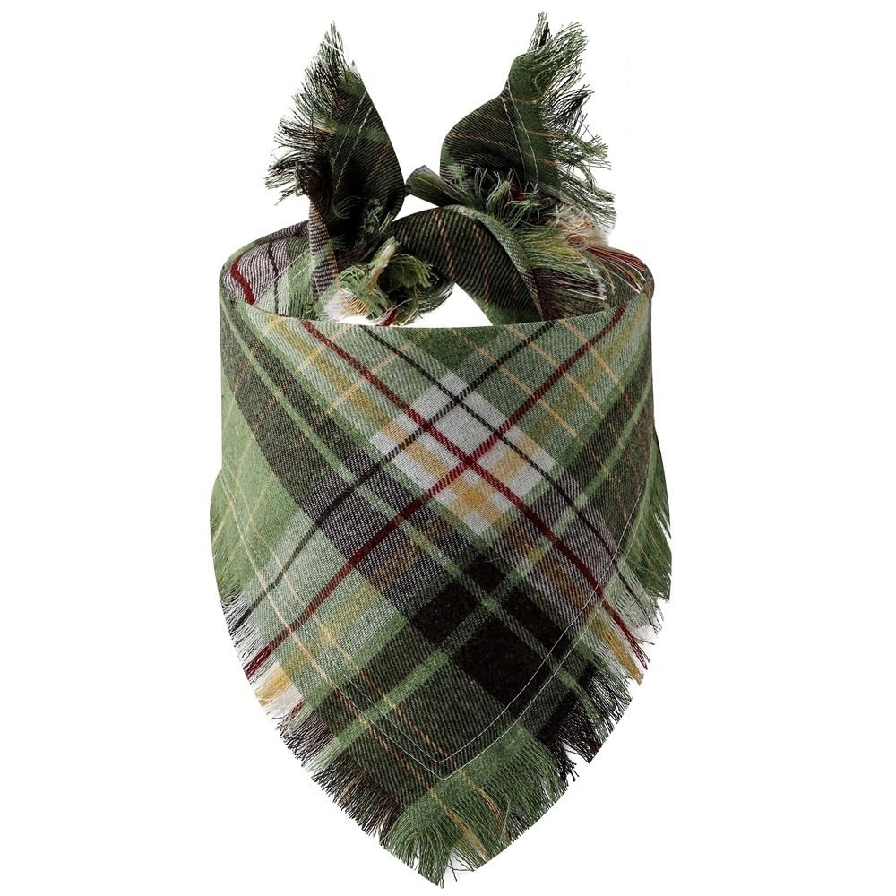 Dog Bandanas, Cotton Plaid Dog Scarfs Washable Triangle Pet Bibs Kerchief for Cats Puppy Small Dogs Medium Dogs,Olive green