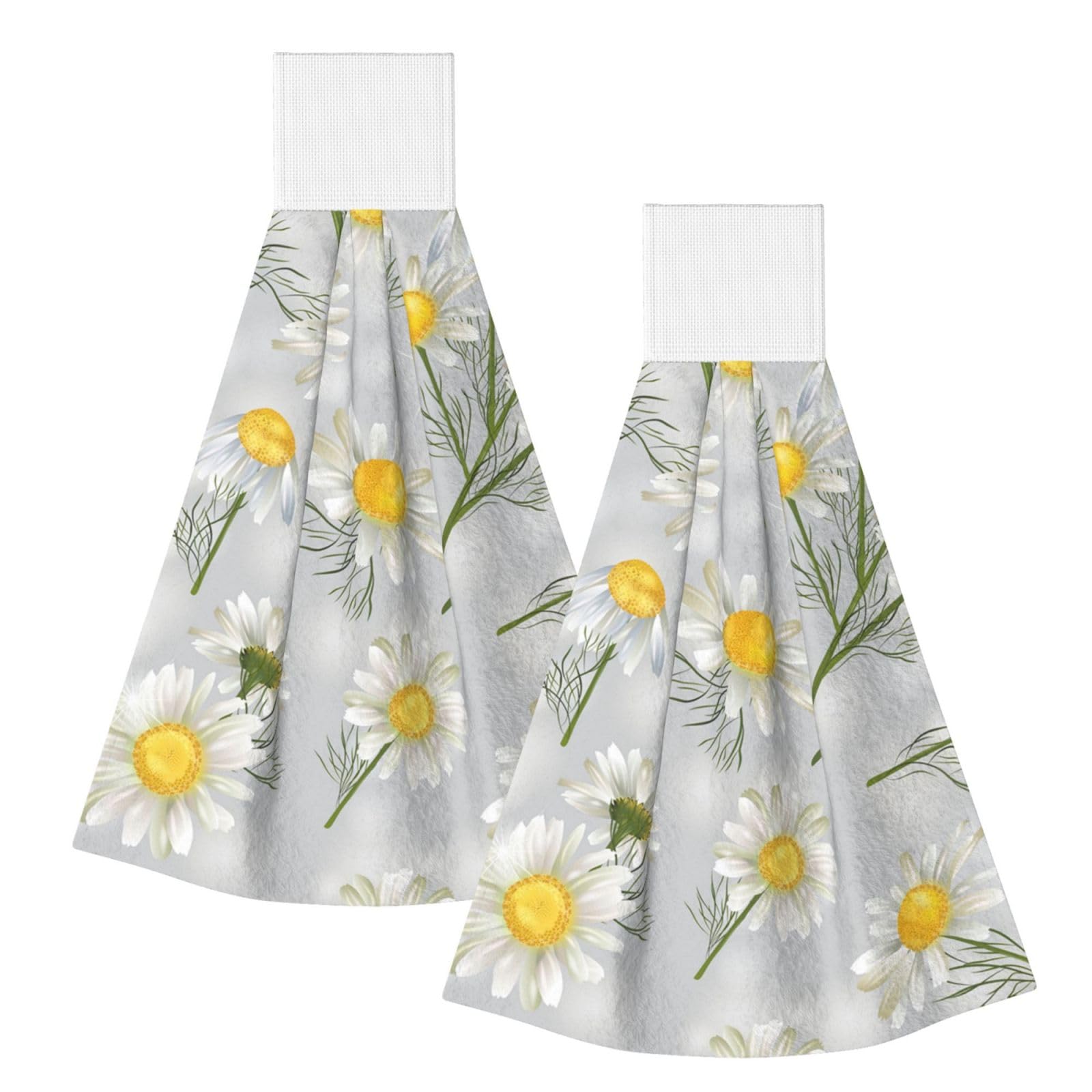 DOPKLNA Chamomile Flowers, 2 Pcs Hanging Coral Fiber Hand Towels for Bathroom, Absorbent Kitchen Towels