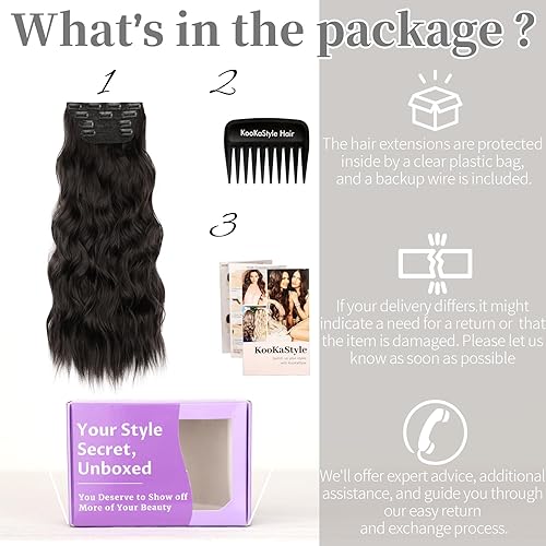 Miniatura 63 de KooKaStyle Extensiones de cabello rubio playa con clip, extensiones de cabello sintético largo ondulado y grueso, 4 piezas de 20 pulgadas para mujer