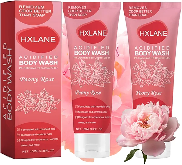 HXLANE Acidified Body Wash, 2PCS Moisturizing Rose Body Wash Gel, Odor Control Removes Odor, Formulated Without SLS or Parabens, 3.38 FL.OZ
