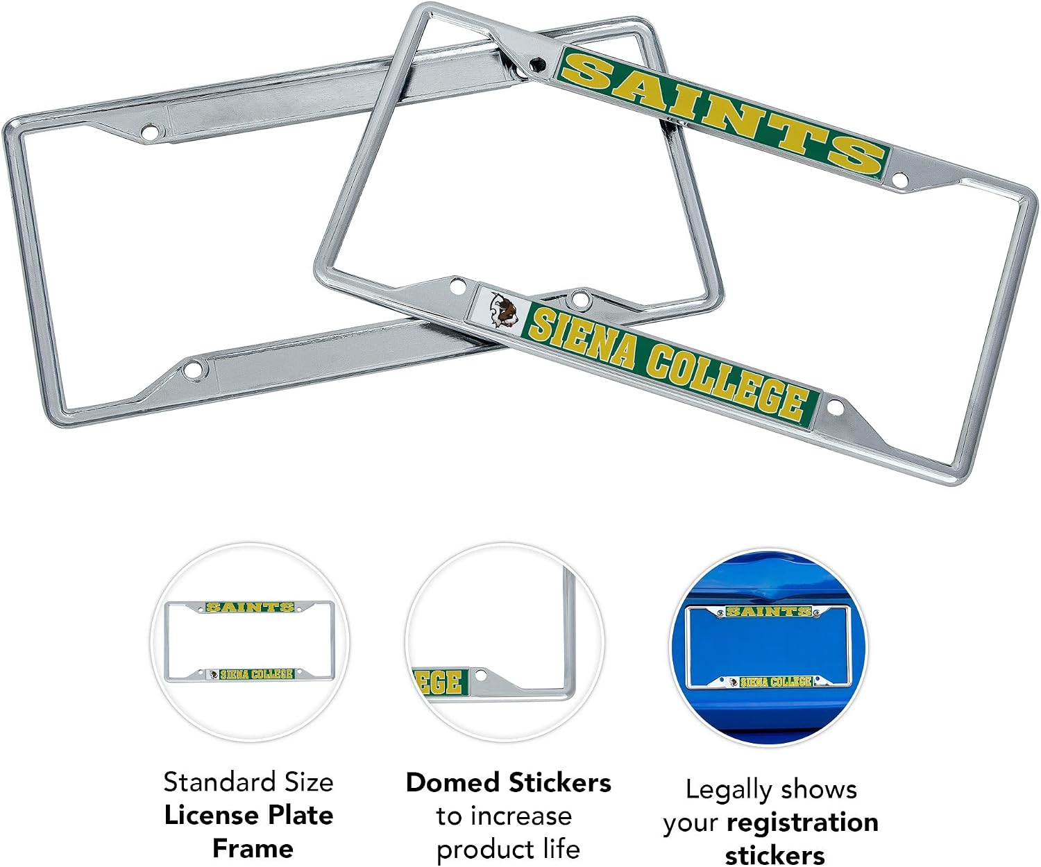 Desert Cactus Siena College Car Accessories Metal License Plate Frame for Front or Rear of Car (Mascot 2 Pack)