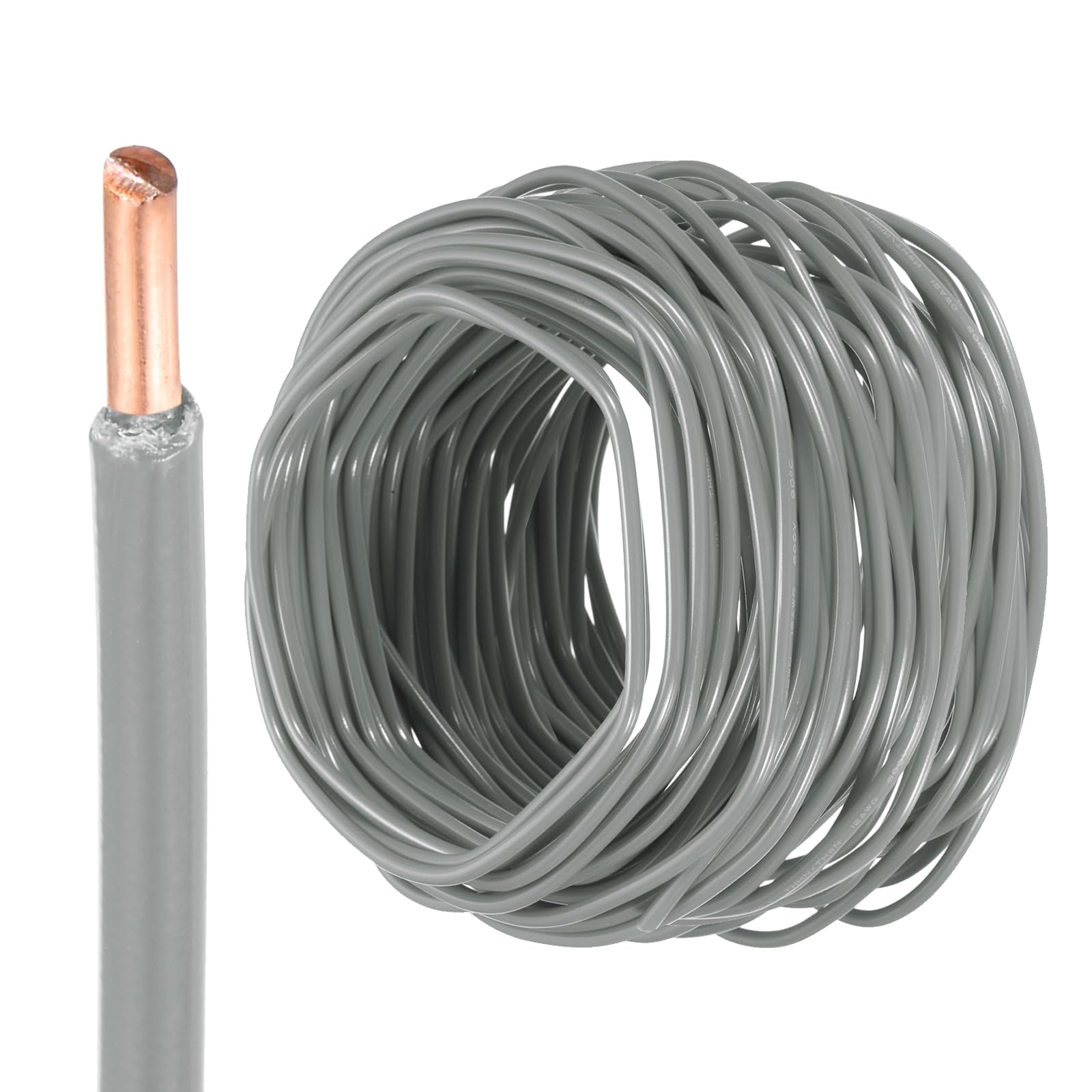 QUARKZMAN 150 Fuß Elektrischer Draht Isoliert Massivkupfer 12AWG Anschlusskabel THHN Draht Wohnbereich Industrie Erdung Elektrisch Bewertet Für 600 Volt UL Gelistet Grau