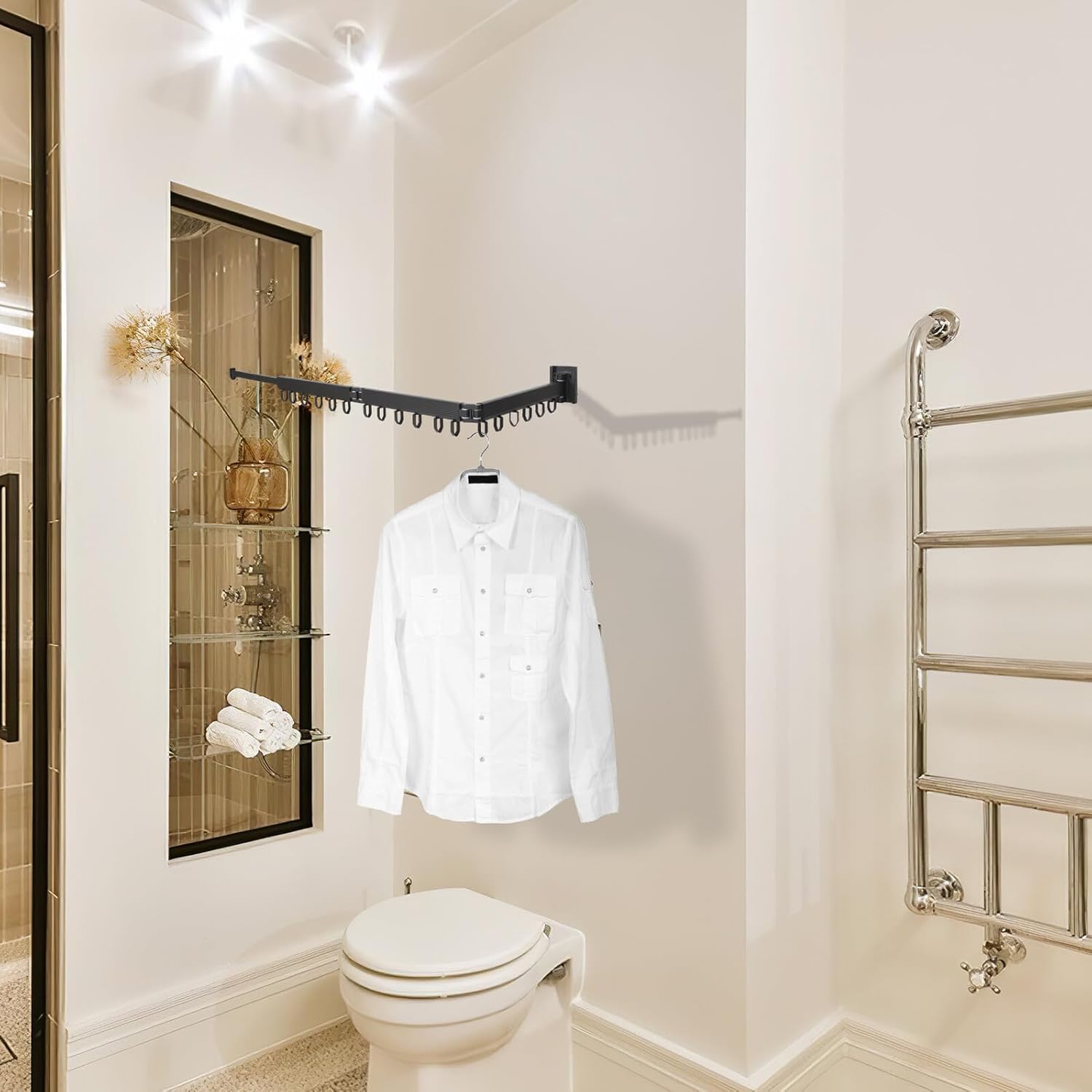 Expandable Wall Mounted Clothes Drying Rack Laundry Hanger Space-Saving Windproof Organizer for Balcony Bathroom Home Use Easy No-Punch Installation