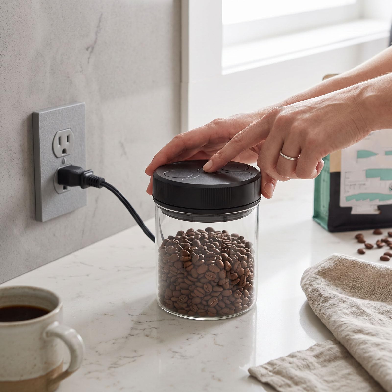 Contenitore Sottovuoto per caffè, Barattolo Automatico in Vetro
