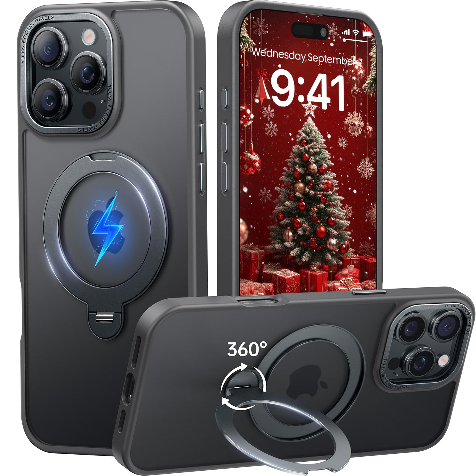 Peerock für iPhone 16 Pro Hülle mit 360°Drehbarem Unsichtbarem Magnet-Ständer, TOP Militärschutz & Magnetkraft Handyhülle für iPhone 16 Pro Case, Stoßfestes & Kratzfestes Mattgehäuse 6,3