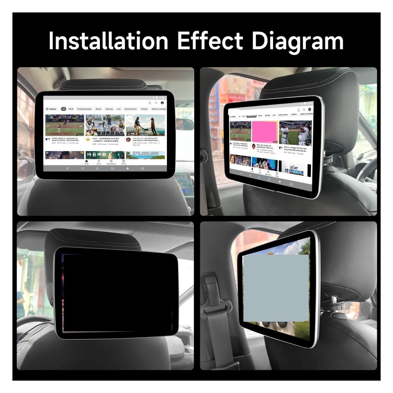 Lettore Dvd per Auto Monitor Poggiatesta 4G TV Touch Screen Tablet Wireless Car Play Auto Lettore Video Sedile Posteriore Auto Bluetooth(1PCS (4G Version))
