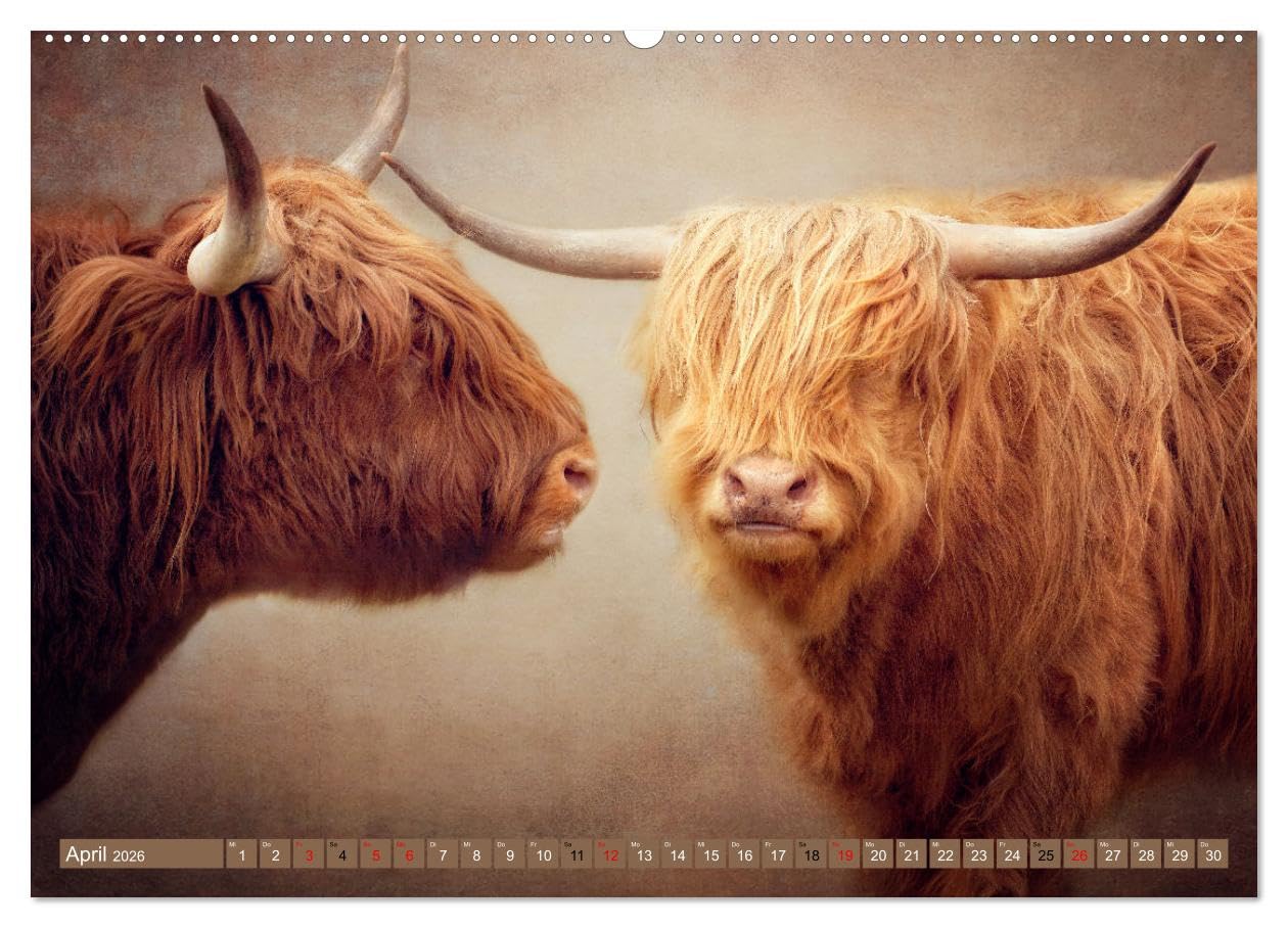 Hochlandrinder - Zottelige Schönheiten (Wandkalender 2026 DIN A2 quer), CALVENDO Monatskalender: Die Models unter den Kühen in eindrucksvollen Bildern (CALVENDO Tiere)