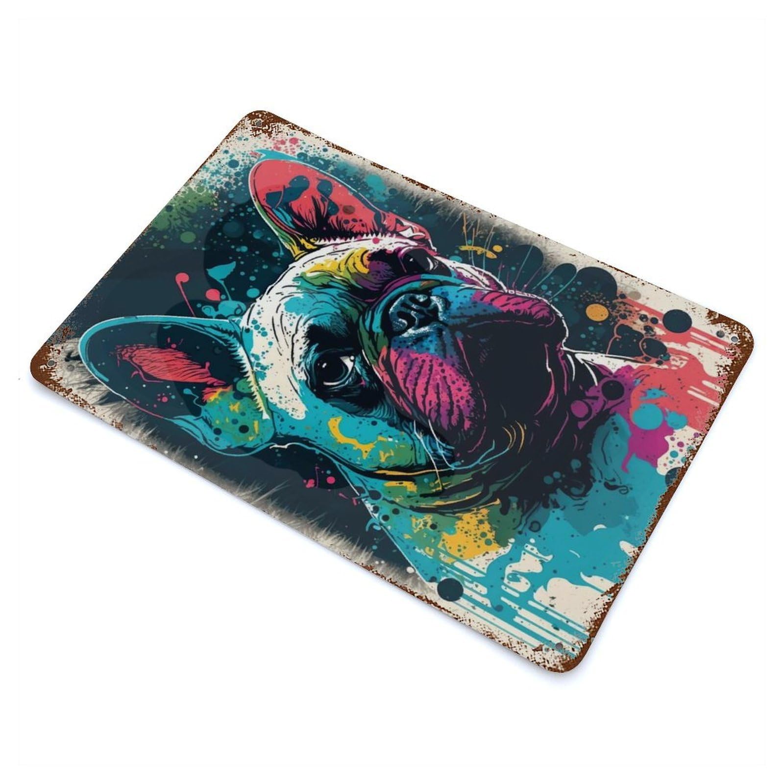 Garage Style French Bulldog Style 3 Distressed Metal Wall Sign 11.8"x7.9", Vintage Wall Decor for Bar And Workshop