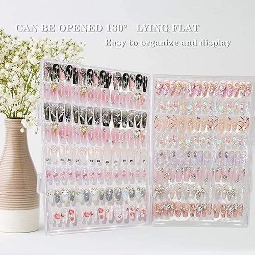 Miniatura 6 de Caja de almacenamiento de uñas transparente grande, juego de caja de embalaje vacía de uñas a presión con cinta adhesiva de doble cara y 50 soportes