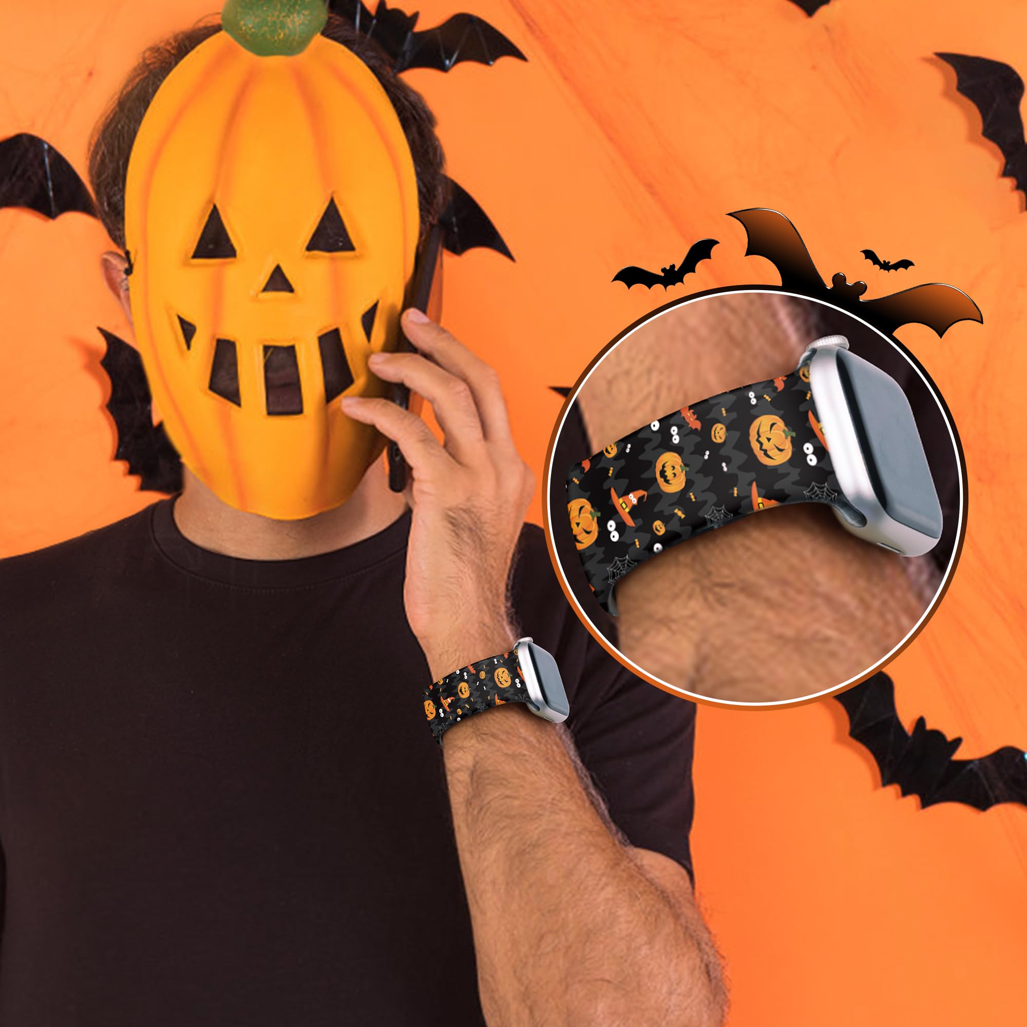 Halloween-Armband, kompatibel mit Apple Watch, 41 mm, 40 mm, 38 mm, Silikon, Kürbis-Violett, Fledermaus-Armband für Damen und Herren, niedliches, modisches und leichtes Armband mit iWatch Serie 9, 8,