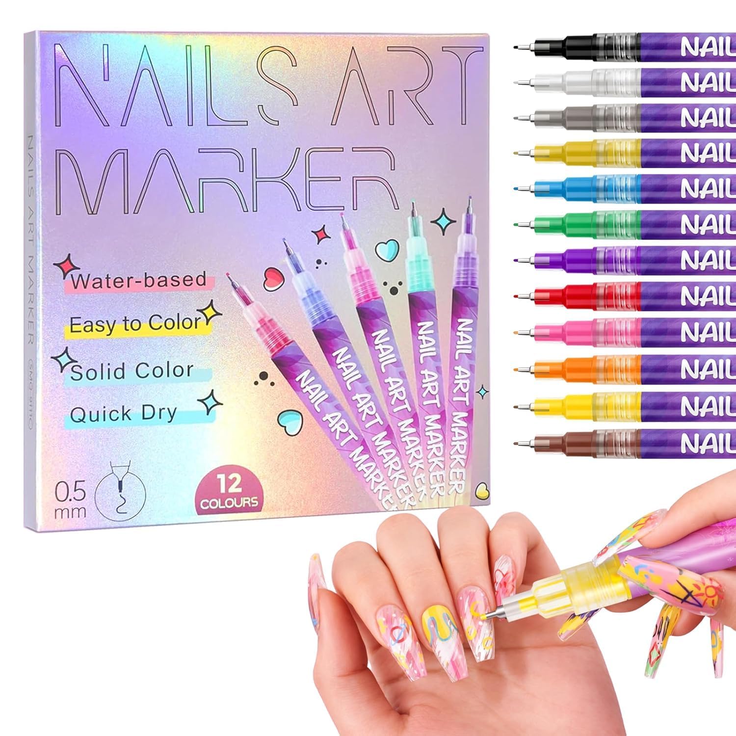 Westret 12 Color Nail Art Pens – Minimalist Nail Design Kit, Fine Tip Drawing Pens, Quick Dry, Easy DIY Manicure Tools for Clean Nail Art-image-1