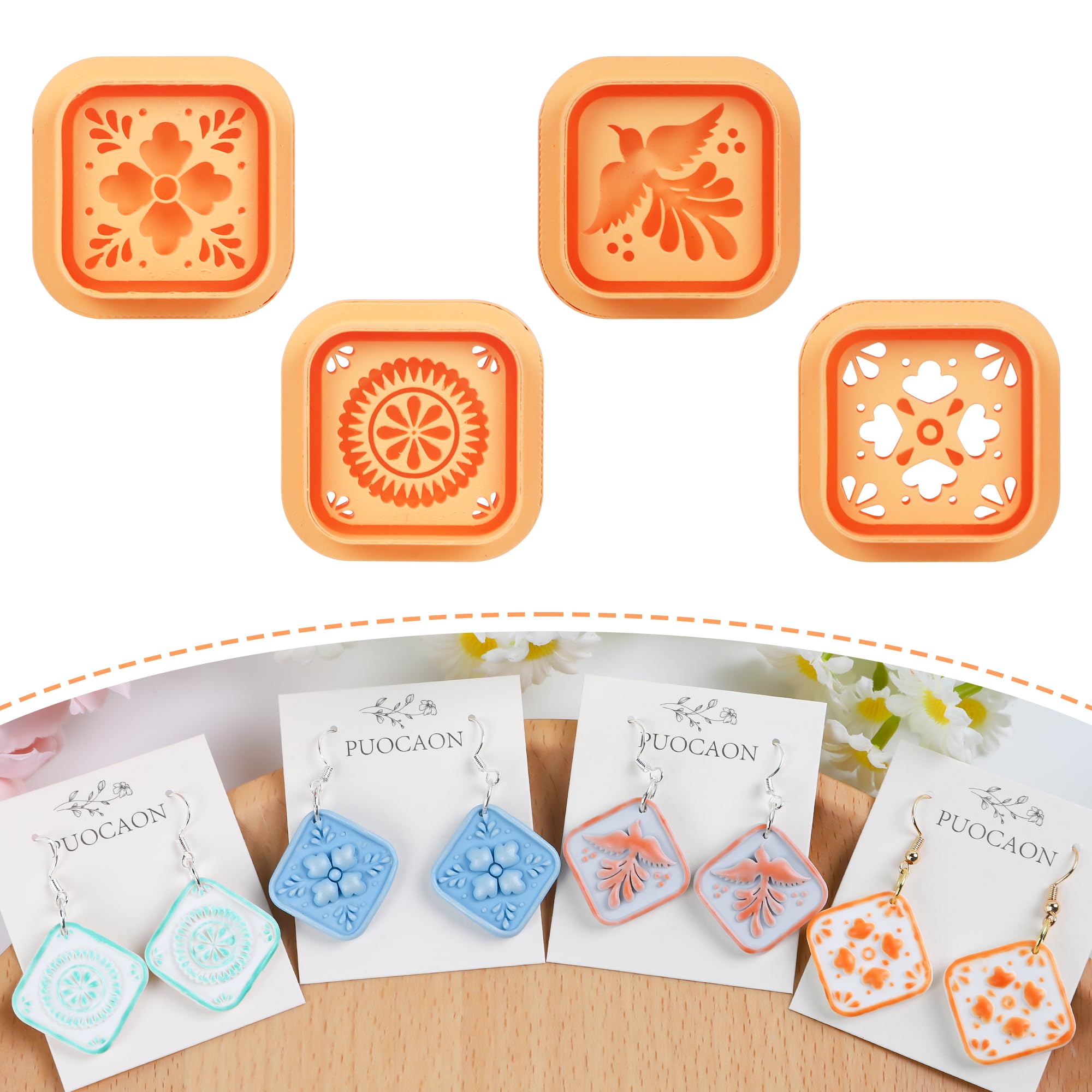 Puocaon Tile Polymer Clay Cutters - 4 Pcs Phoenix Pattern Clay Cutters for Jewelry Making