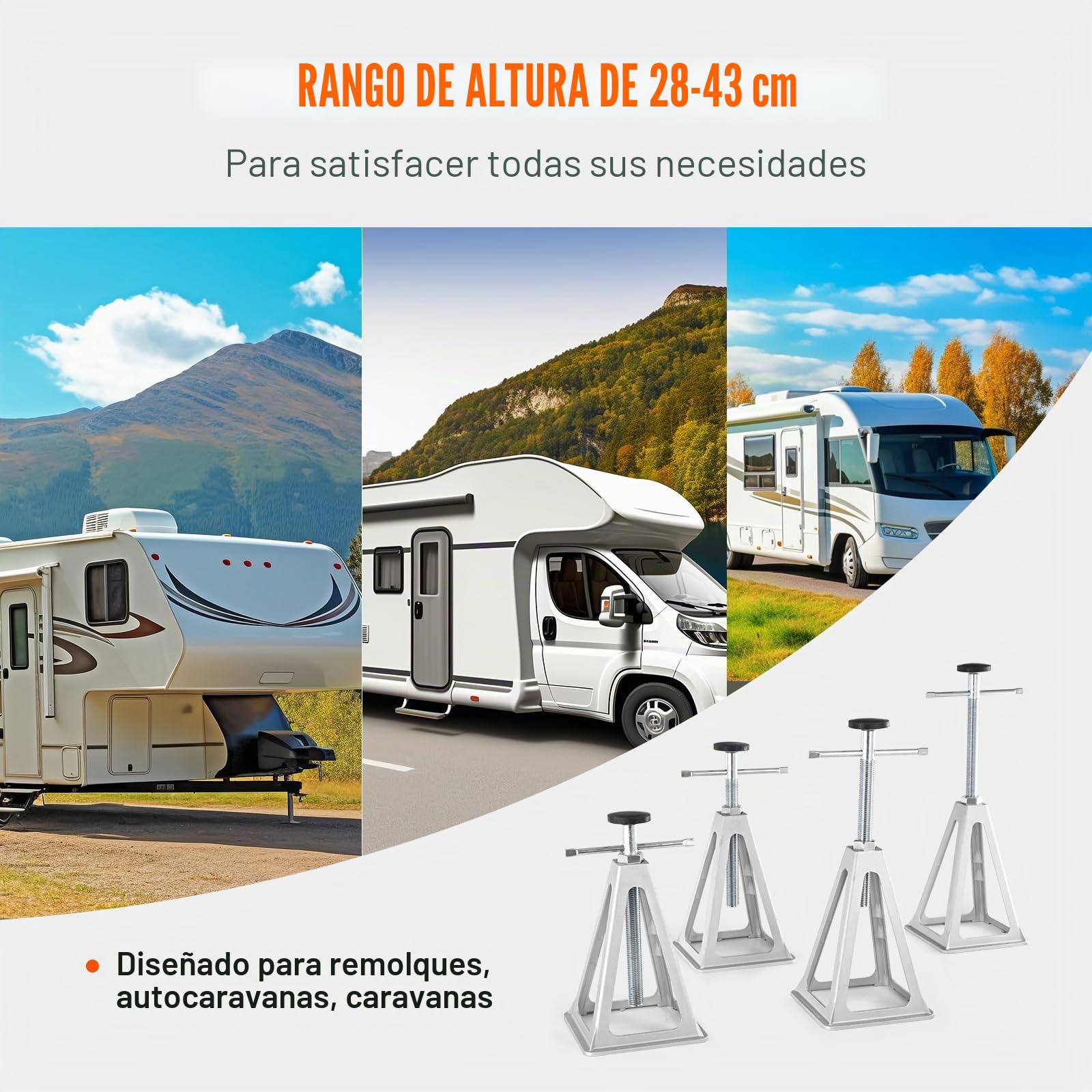 VEVOR 4 PCS Gatos Estabilizadores para Caravanas Caballete de Apoyo para Vehículos Carga de 2,72 T Cada Uno Soporte de Aluminio para Caravanas Altura Ajustable 280-435 mm para Nivelación de Remolques