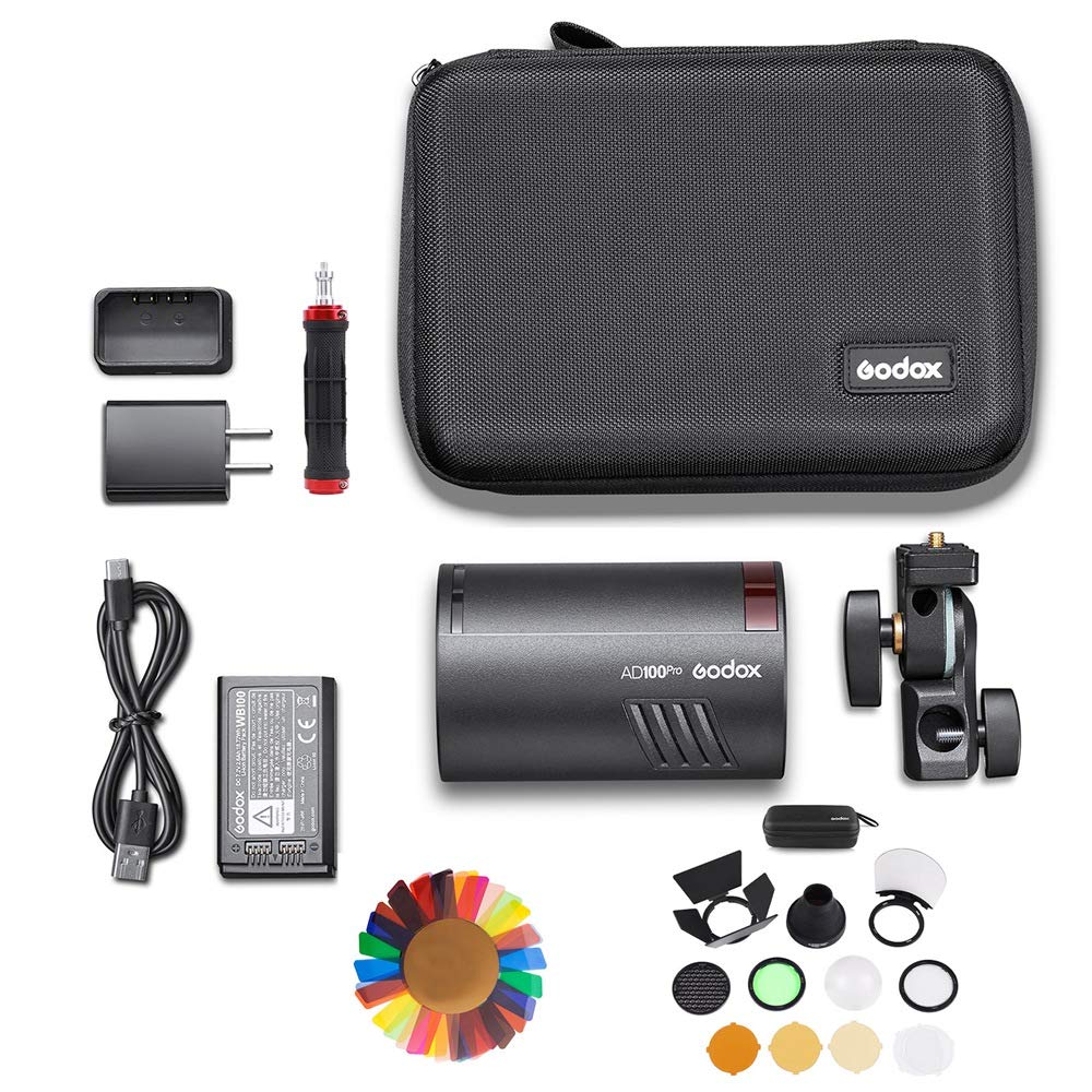 Godox AD100 Pro AD100Pro Flash tête Ronde avec Le kit AK-R1, 360 à Pleine Puissance, Recyclage 0,01s à 1,5 s, 1/8000 HSS, Soutien TTL/M/Multi-Fonctions, Batterie 2600mAh