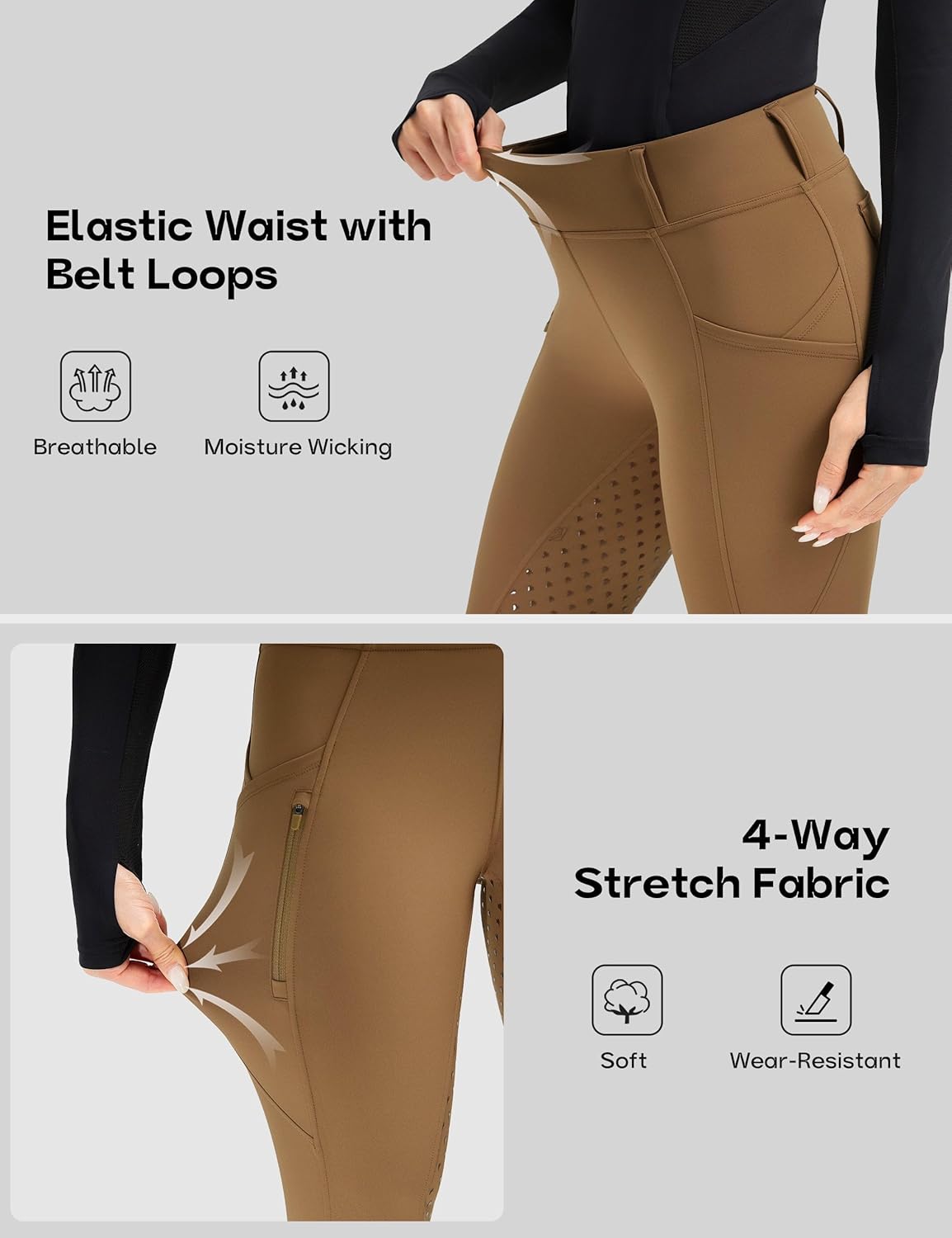 FitsT4 Sports Women's Horse Riding Pants Full Seat Equestrian Breeches High Waist Horseback Riding Tights with Pockets - Image 5