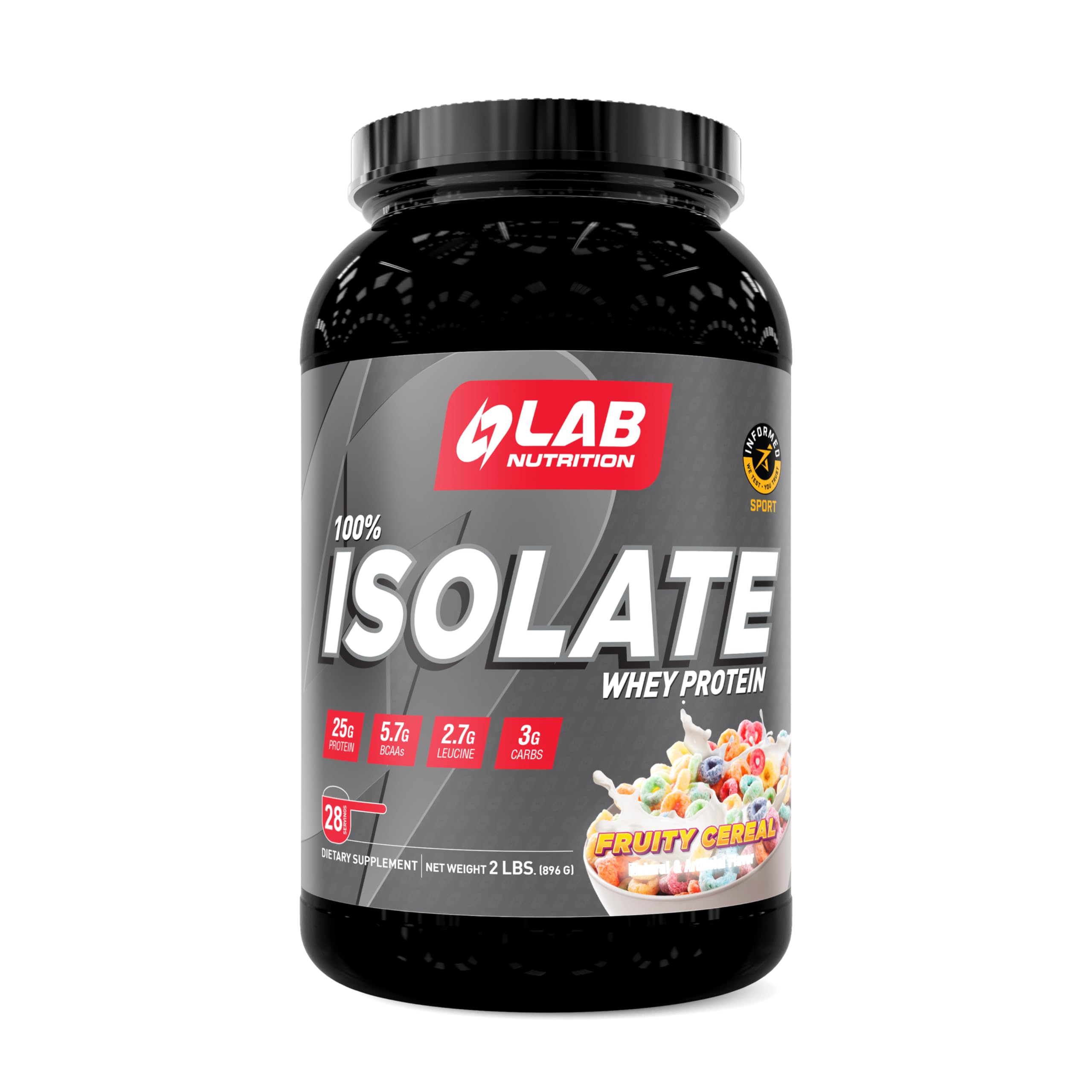 Lab Nutrition - 100% Isolate, Lean Muscle Building Powder Presentation, 28 Servings, 2 Lbs - Fruity Cereal Flavored
