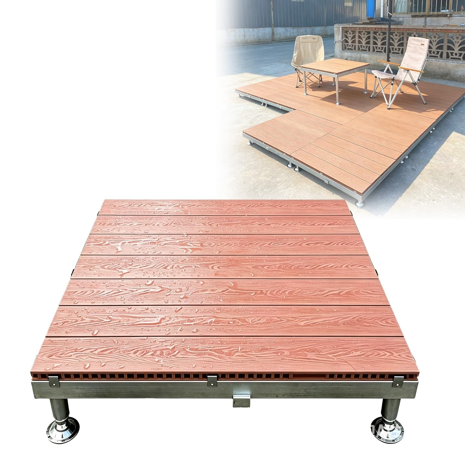 Piastrelle Rialzata Per Terrazze 84x84cm Pavimento WPC Esterno Antiscivolo | Piattaforma Rialzata Esterno Modulare Con Piedini Regolabili, Per Balcone E Giardino Terrazza Sul Tetto(Brown)