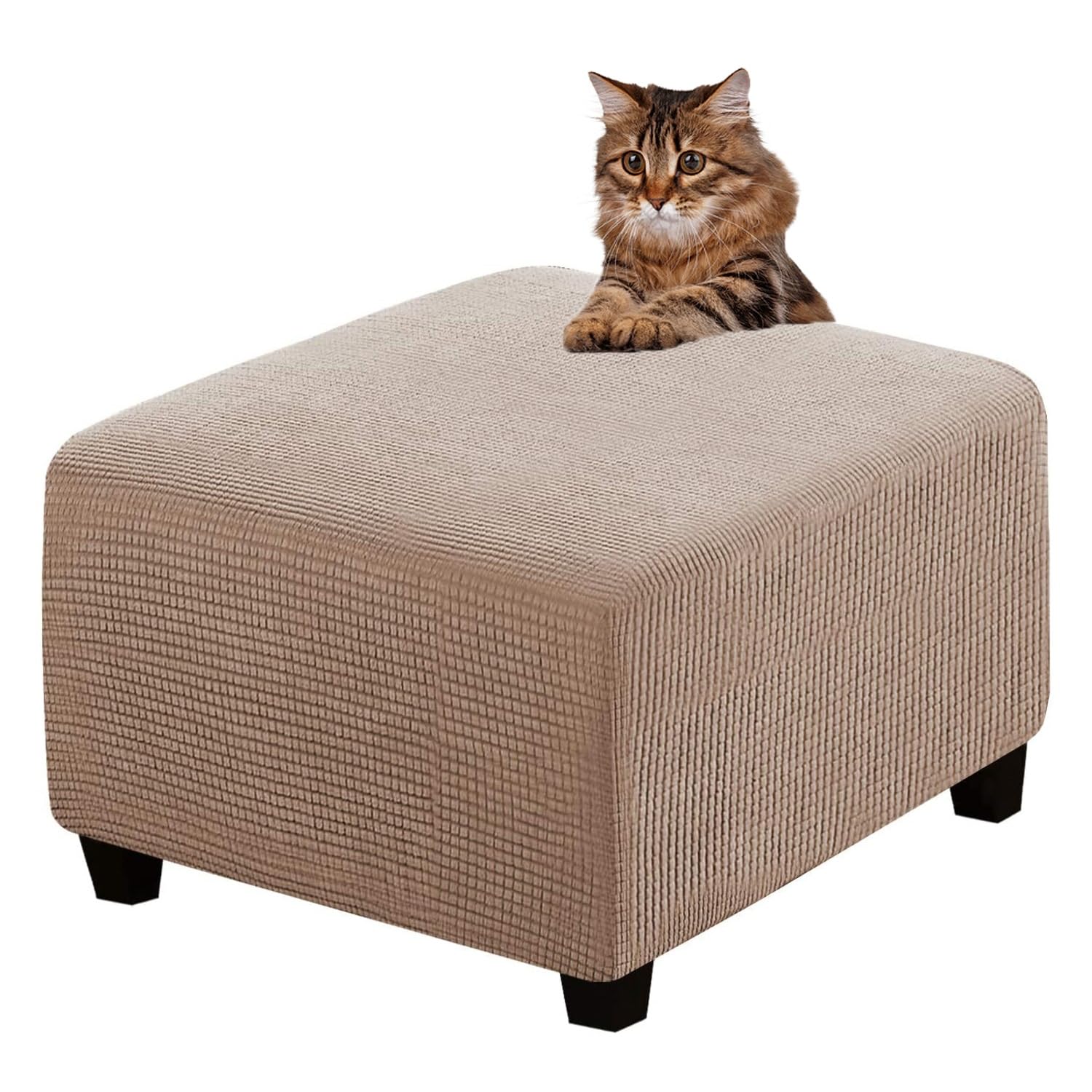 Rtsfkfs Sand Ottoman Cover Slipcovers Square Fit Length 13"-44" Footrest, Stool Covers, Ottoman Protector Cover, Footstool Covers With Stretch Thick Checked With Elastic Bottom, Removable Washable(,M(46-56Cm))