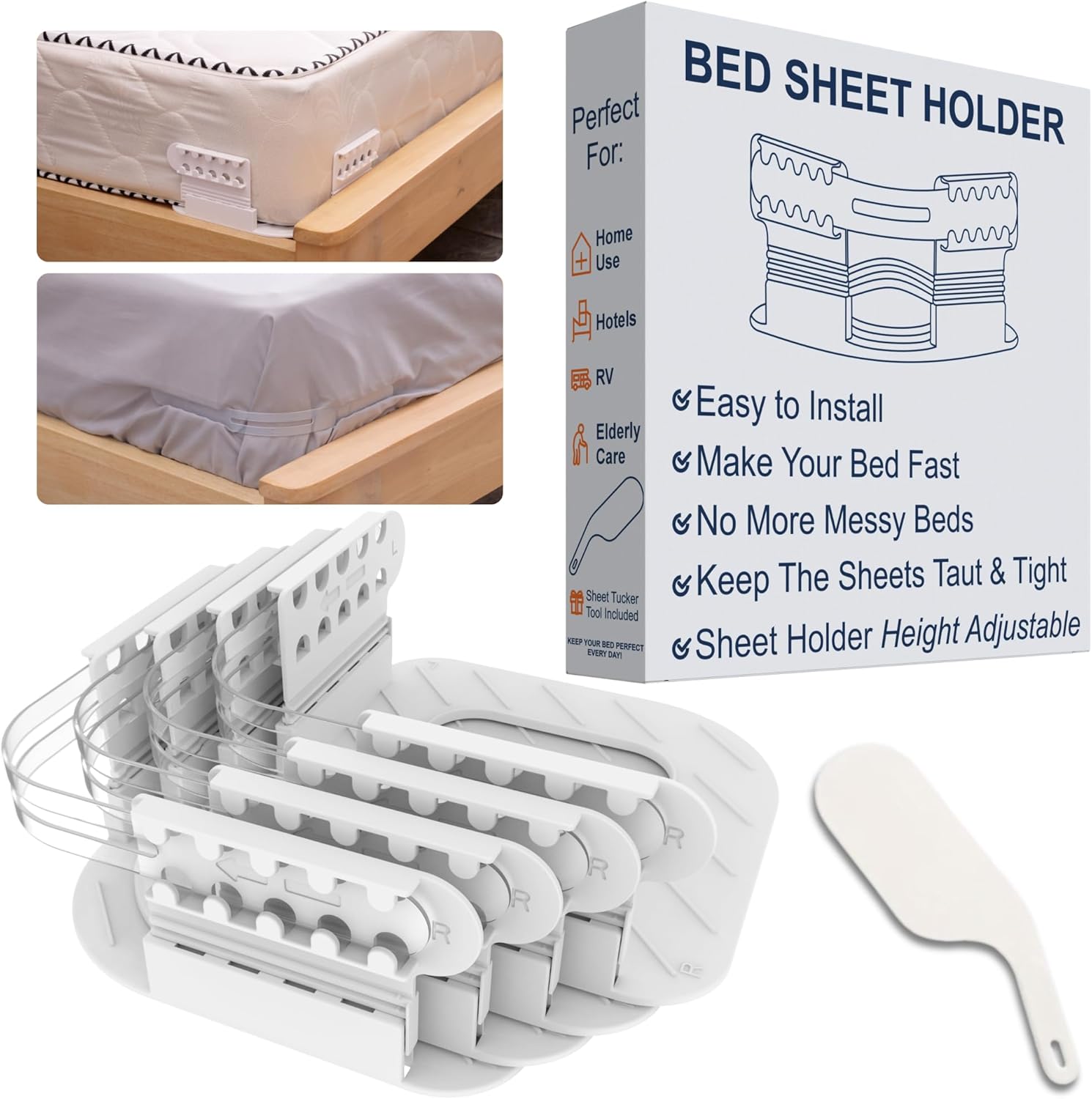 Bed Sheet Holders Corners Locks – Fitted Sheet Holder for All Mattress, Keep Sheets Firm and Tight in Place, Sheet Straps King Size Bed, Sheet Clips for Bedding, Set of 4 Adjustable Bedsheet Holders