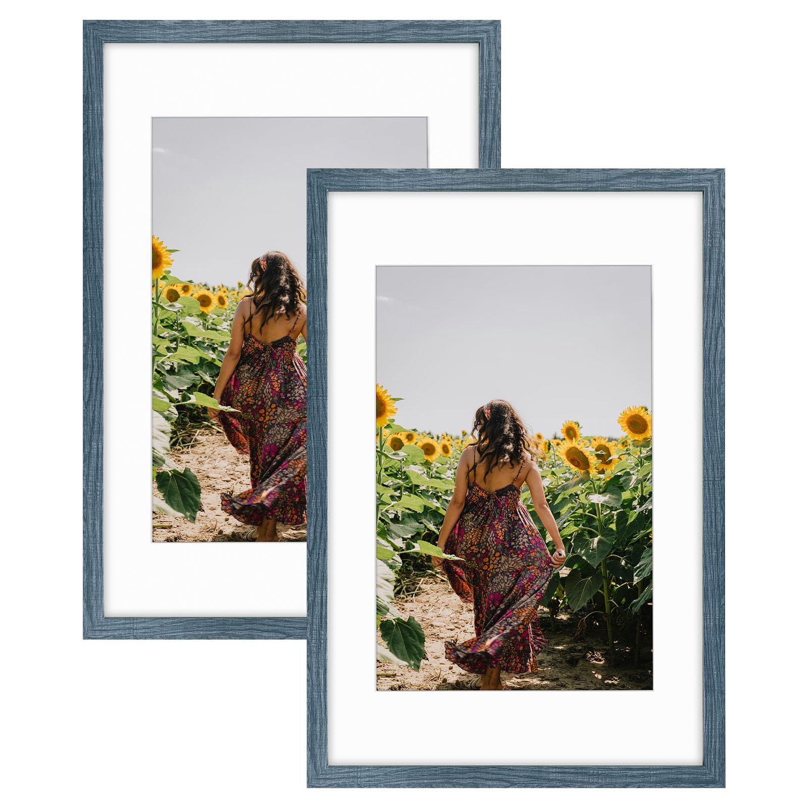Frametory 2 Pack 16x24 Blue Picture Frame with Real Glass Mat for 12x18