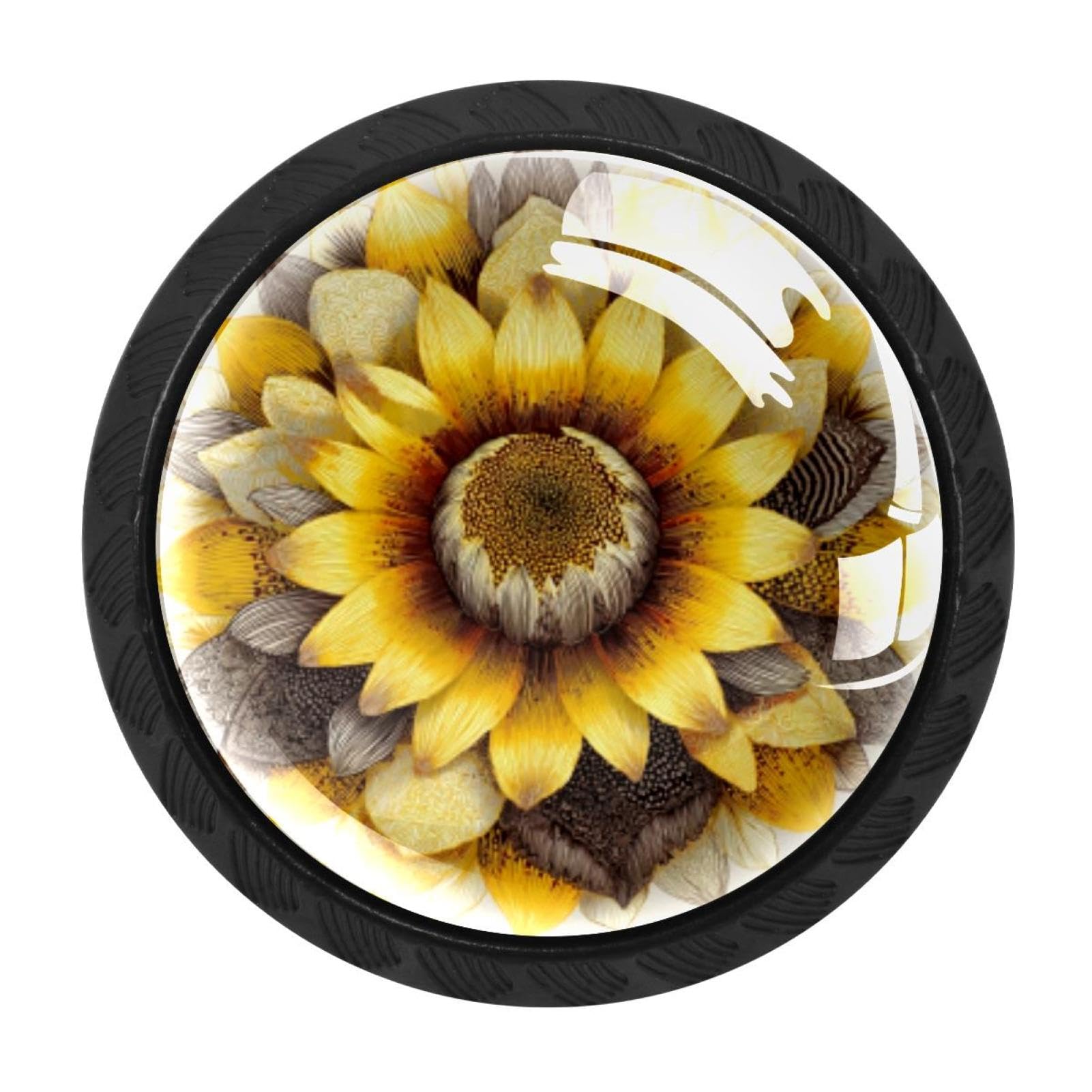CHENZZZZ 4 Pieces Abstract Sunflower (1) Drawer Knobs, 35mm Black Cabinet Knobs, Drawer Pulls and Knobs, Dresser Drawer Knobs, Cabinet Hardware Kitchen Cabinet Knobs