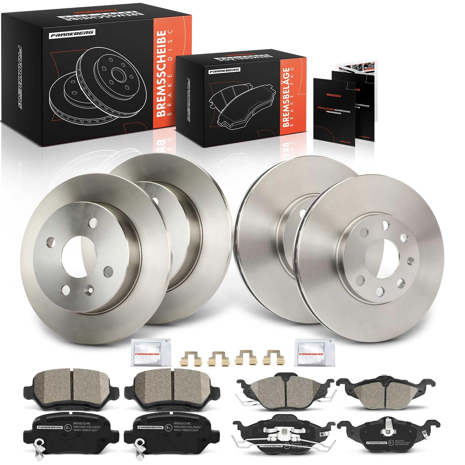 Frankberg 4 discos de freno + 8 pastillas de freno | Compatible con: Astra G Classic T98, Caravana Astra G T98, Caravana clásica Astra G F35, Astra G CC T98