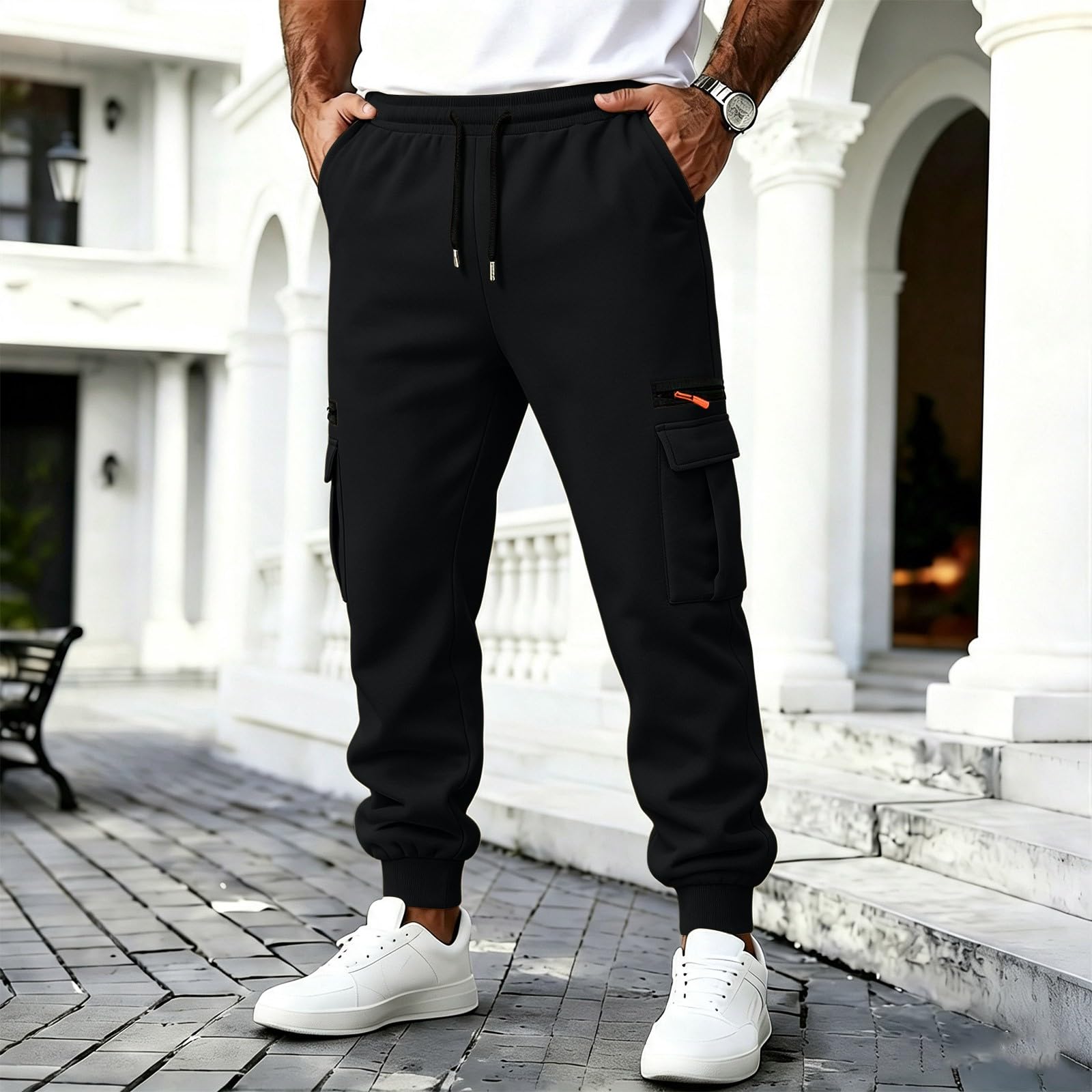 Jogginghose Herren Cargohose Winter Freizeithose Trainingshose Sweatpants