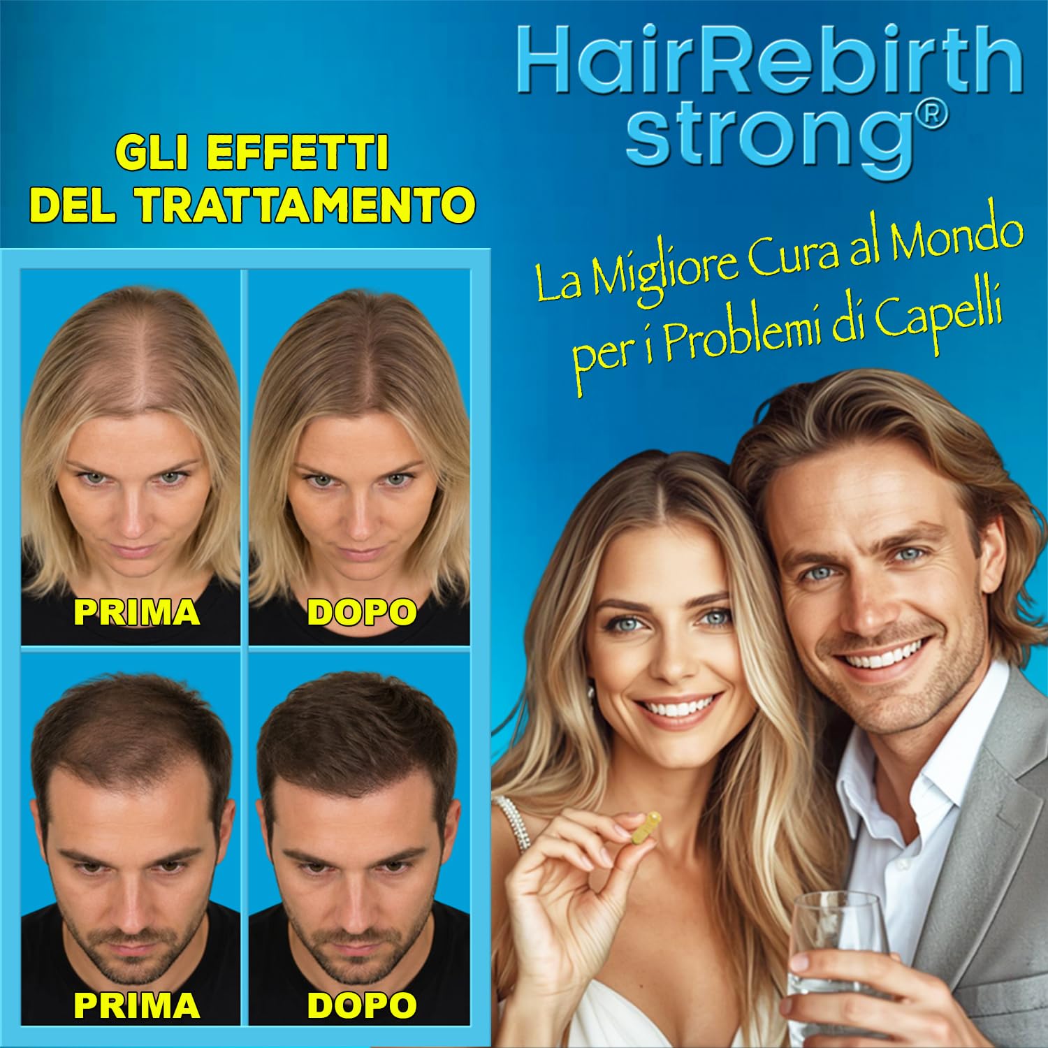 HAIR REBIRTH STRONG * 3 Flaconi: 270 capsule * la Migliore Cura per i Capelli * Nuova Formula Tricologica: Cheratina Biotina Cistina Calcio D Vitamina B * Blocco della Caduta e Rinascita dei Capelli