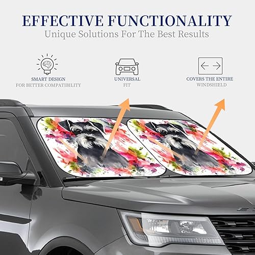 Miniatura 4 de Schnauzer 2-Piece Car Windshield Sun Shade Cover Foldable Car Sun Shield Windshield Sunshades with Drawstring Pouch Front Window Sun Protection