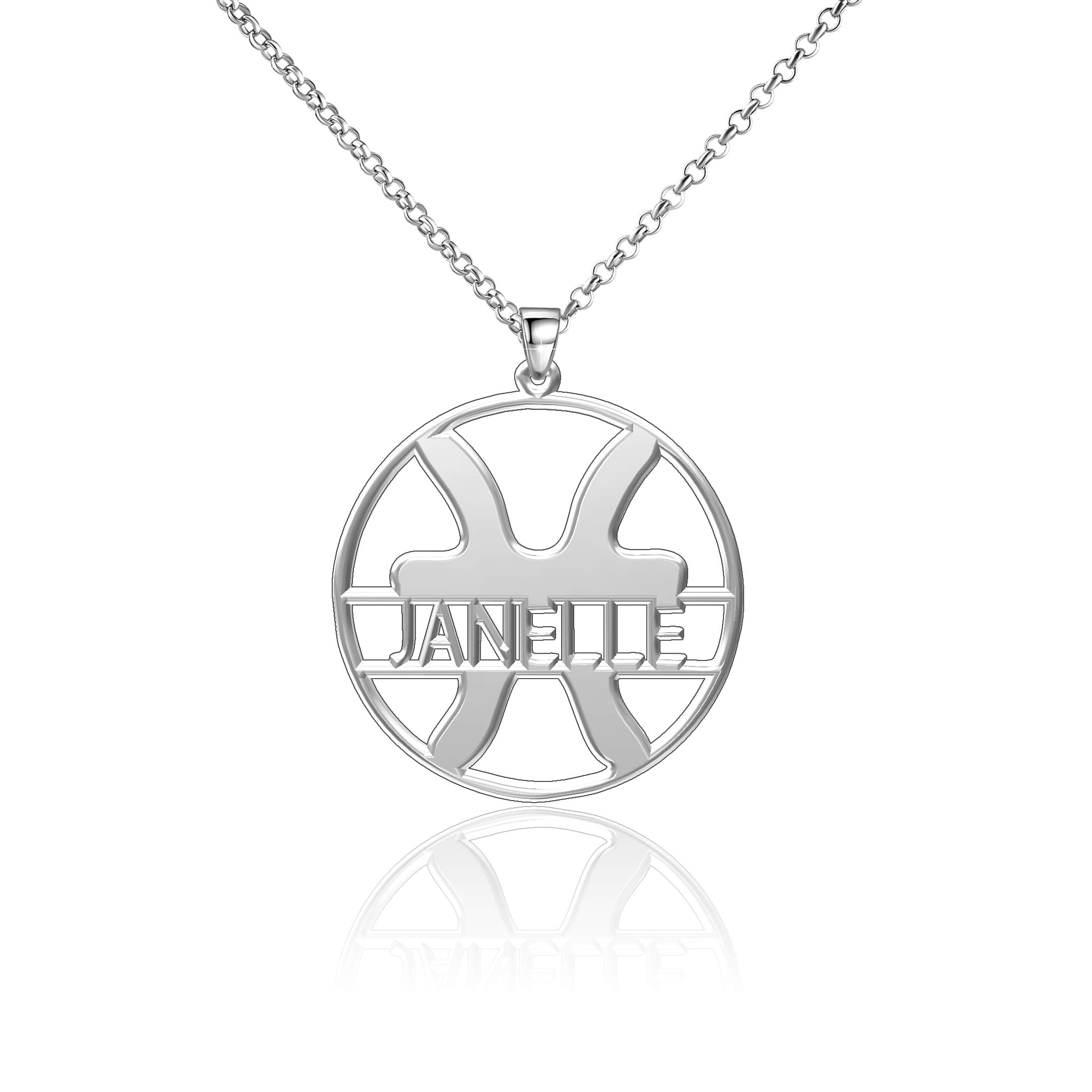 LoEnMe Jewelry Sterling Silver Custom Made Zodiac Signs Pisces Personalized 12Constellations Name Ne