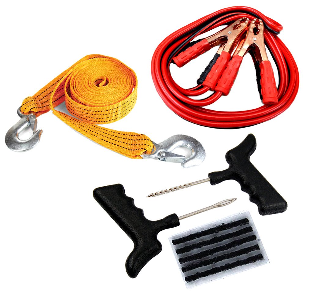 Tubeless Tyre/Tire Puncture Kit, 4 Ton 4Mtr Nylon Towing Cable, 500 Amp Heavy Duty Jumper Booster Cables 7.5 Ft-image-38