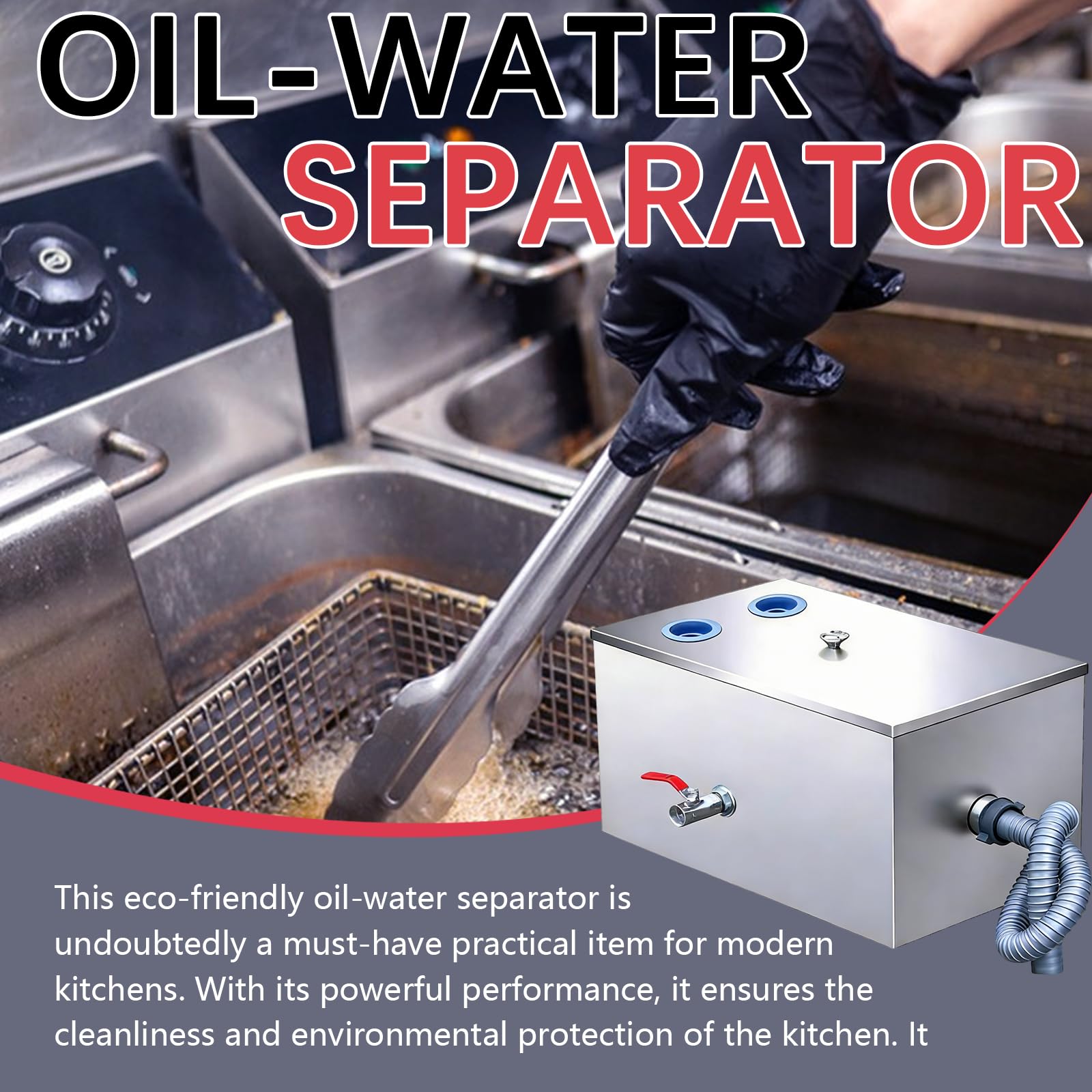 Interceptor de Grasa Comercial, 25L Separador de Grasa de Acero Inoxidable Separador para Aguas Residuales Bajo Fregadero con Dos Entradas Superiores para Cocina Cantina 40x25x25cm