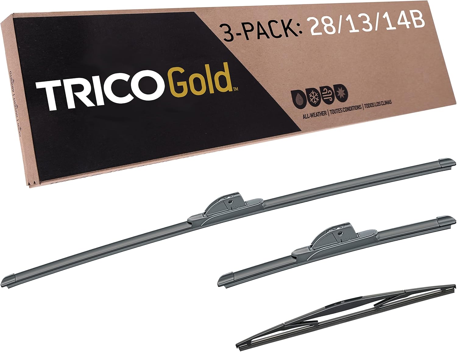 TRICO Gold 3-Piece Driver/Passenger/Rear All-Weather Automotive Replacement Windshield Wiper Blade Kit for 009-2020 Honda Fit; Includes 28", 13" & 14" Premium Beam Blades